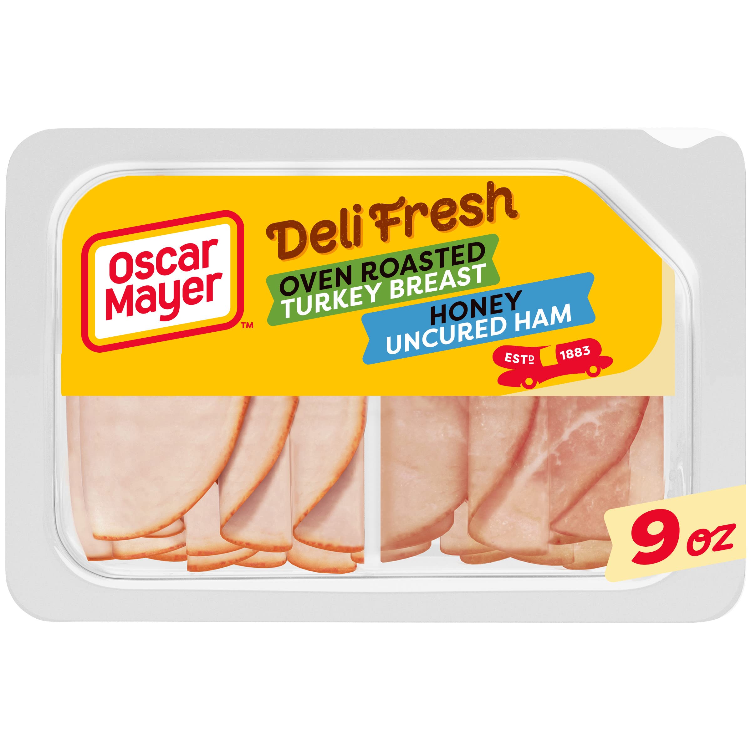 Oscar Mayer Deli Fresh Oven Roasted Turkey Breast & Smoked Uncured Ham Sliced Sandwich Meat Variety Pack - 9 oz Tray - Perfect for Lunch Boxes, Sandwiches, and Charcuterie Boards