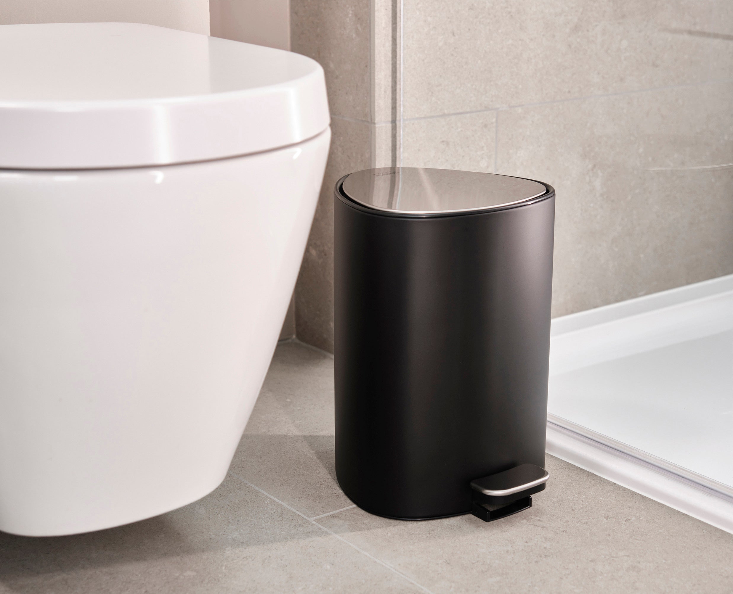 EasyStore™ 5L Stainless Steel Pedal Trash Can - Modern Matte Black Kitchen Waste Bin for Home, Office & Bathroom Use