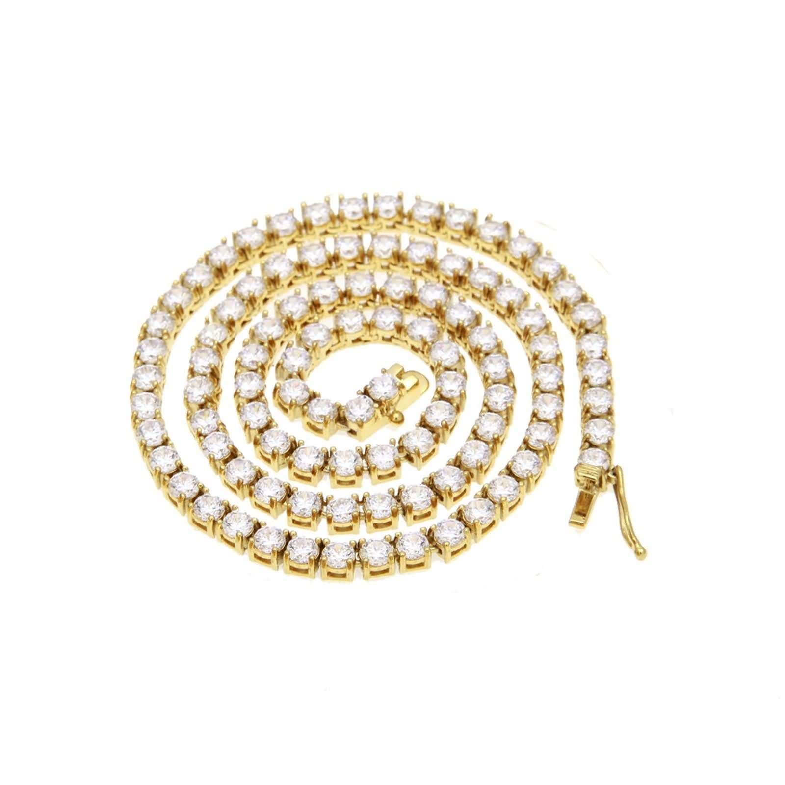 4mm Men's Box Chain Necklace 18 Inch with White Cubic Zirconia - Real Gold Plated Alloy - Stylish Jewelry for Gifts, Weddings & Everyday Wear
