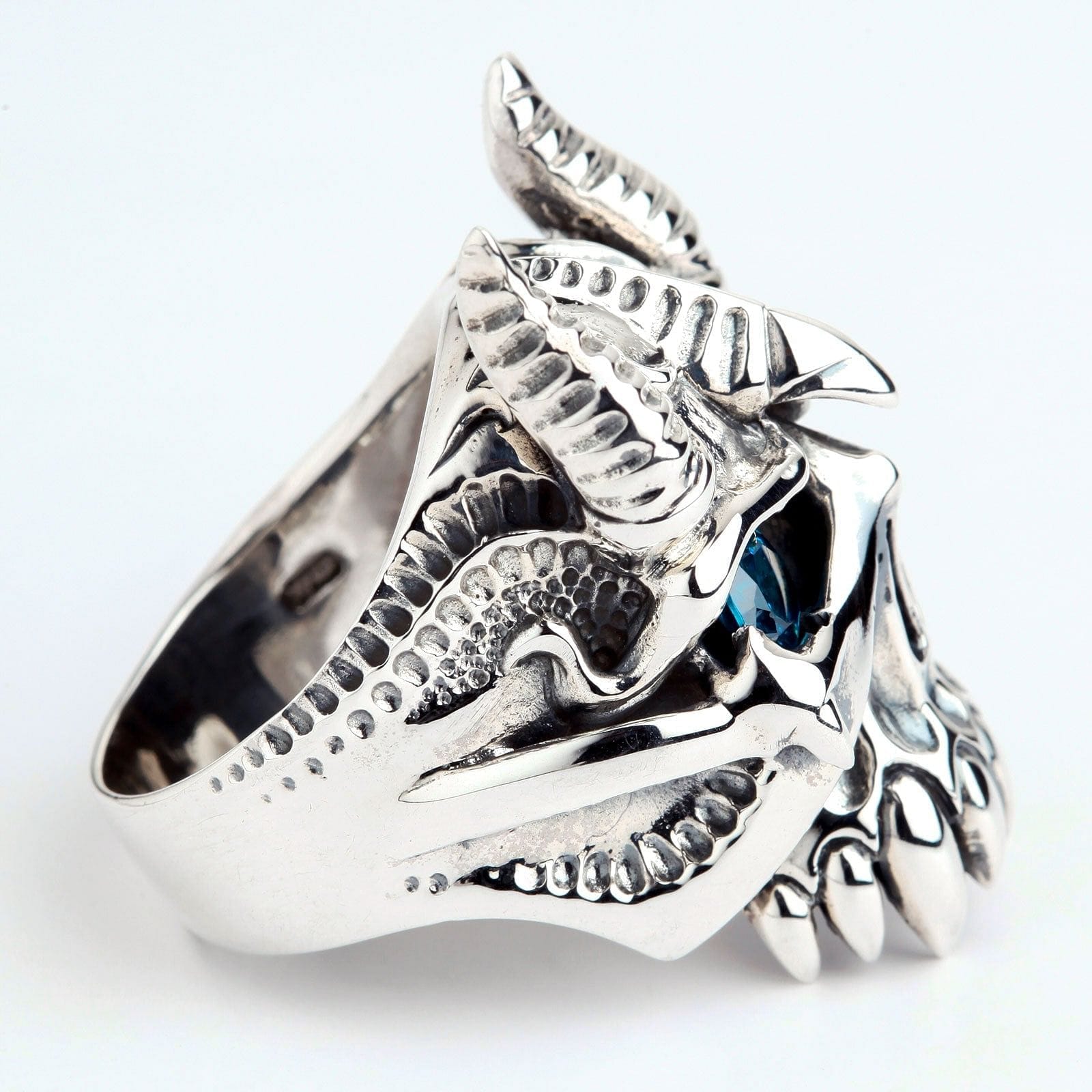 Stylish Sterling Silver Skull Biker Ring for Men - Horn Bison Devil Design - Perfect for Motorcycle Riders & Rock Fashion Enthusiasts