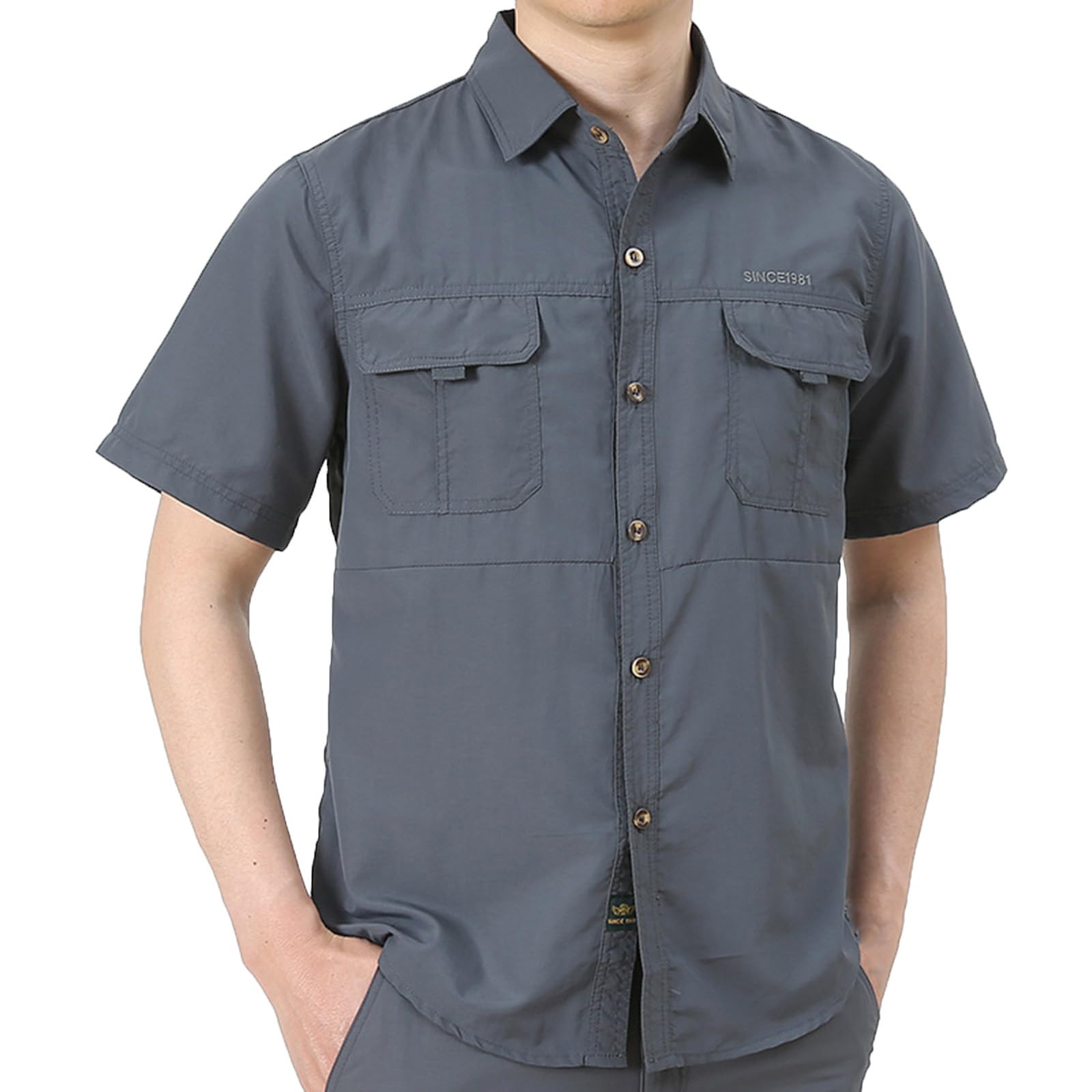 **Men's Fishing & Hiking Shirts - Durable Cargo Shirts with Multiple Pockets, Trendy Oversized Short Sleeve Tee for Outdoor Activities, Camping & Travel**