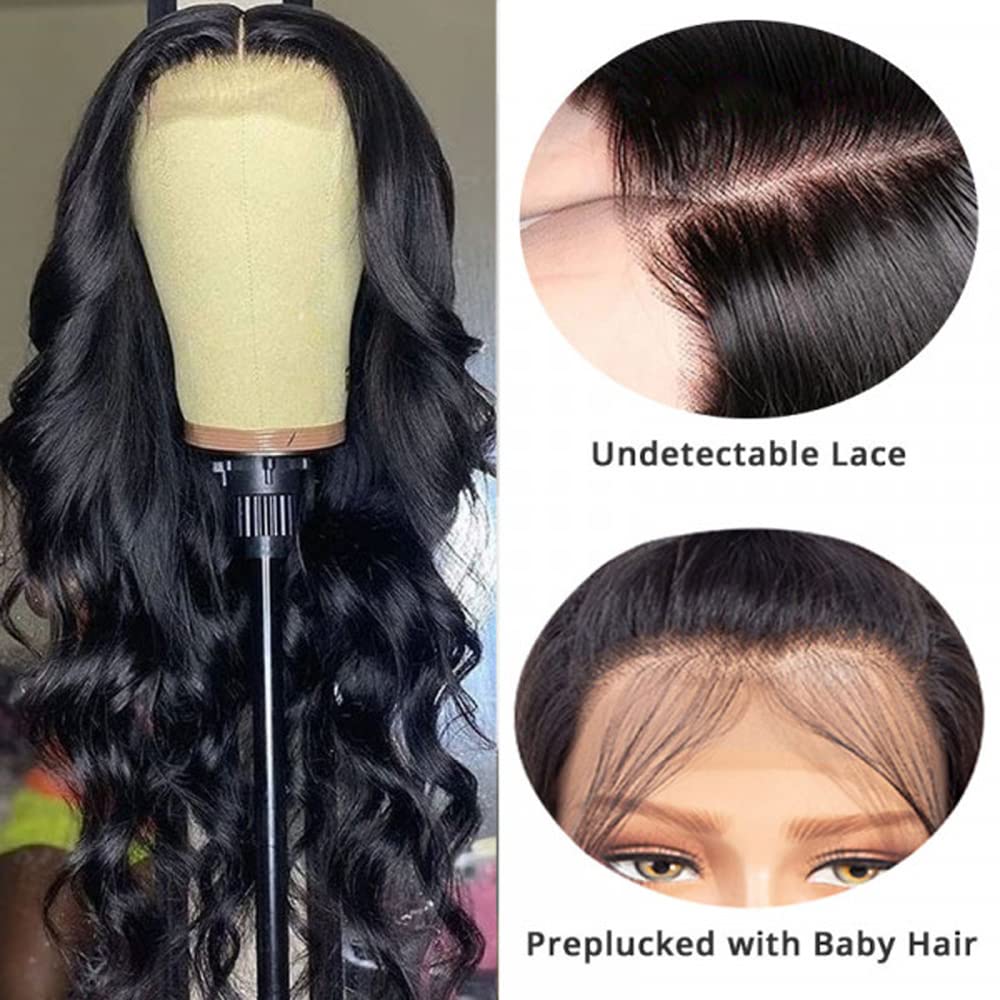 13x4 HD Transparent Lace Front Wig - Brazilian Remy Human Hair Body Wave Lace Frontal Wig for Black Women | Pre-Plucked Natural Hairline with Baby Hair & Bleached Knots | Glueless 150% Density 20 Inch | Perfect for Daily Wear, Parties & Special Occasions