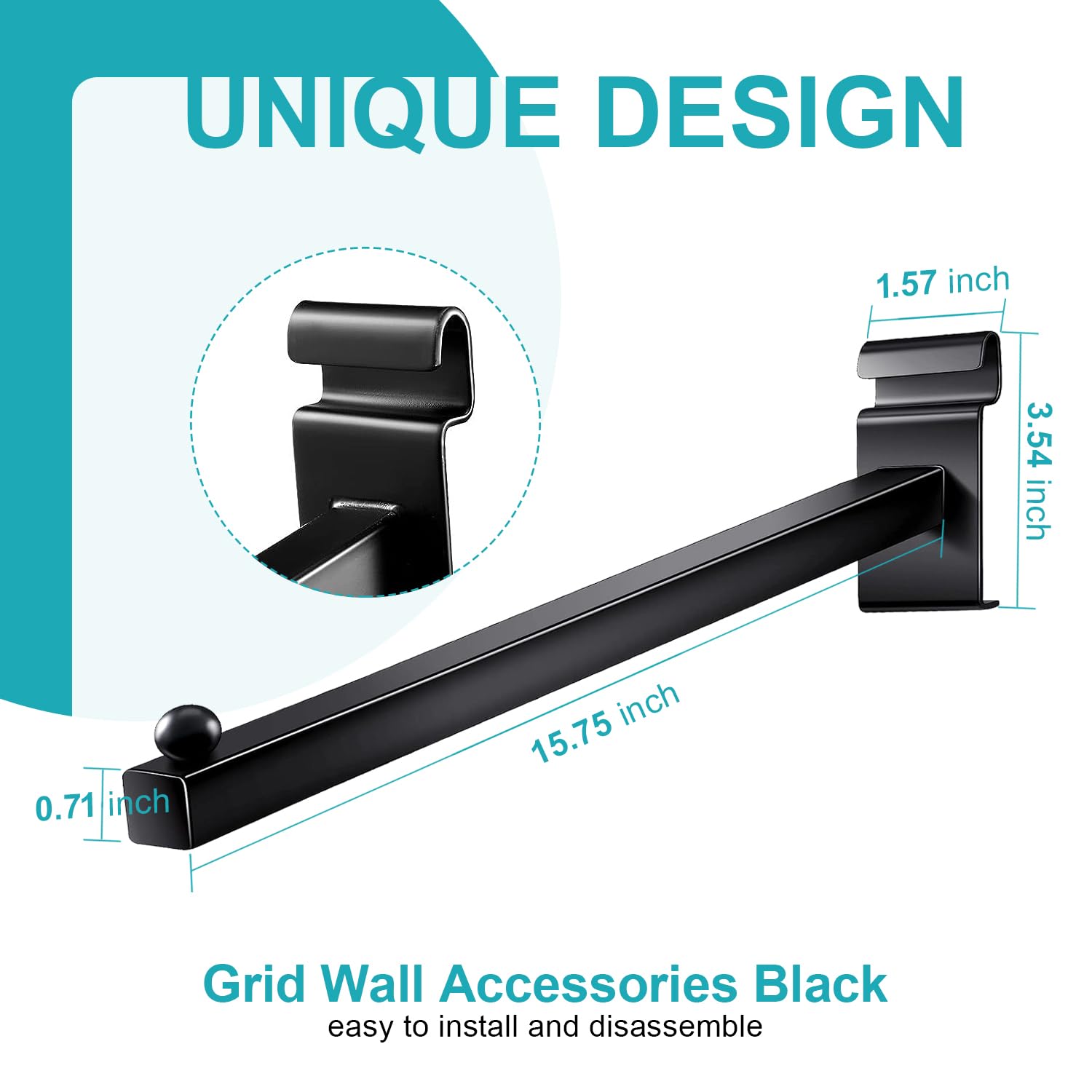 10 Pack Black Straight Arm Faceout Gridwall Hooks - 15.75 Inch Heavy Duty Wire Grid Wall Hangers for Retail Display & Store Organization - Perfect for Clothing, Jewelry, and Accessory Displays