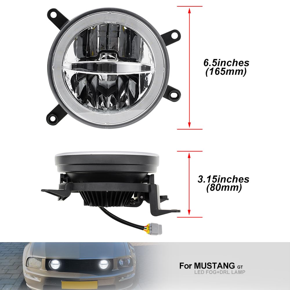 2005-2009 Ford Mustang GT LED Fog Lights & DRL Daytime Running Lights - OEM Style Front Grille Lamps for Driver & Passenger Side - Enhance Visibility & Style for Night Driving & Daily Commutes