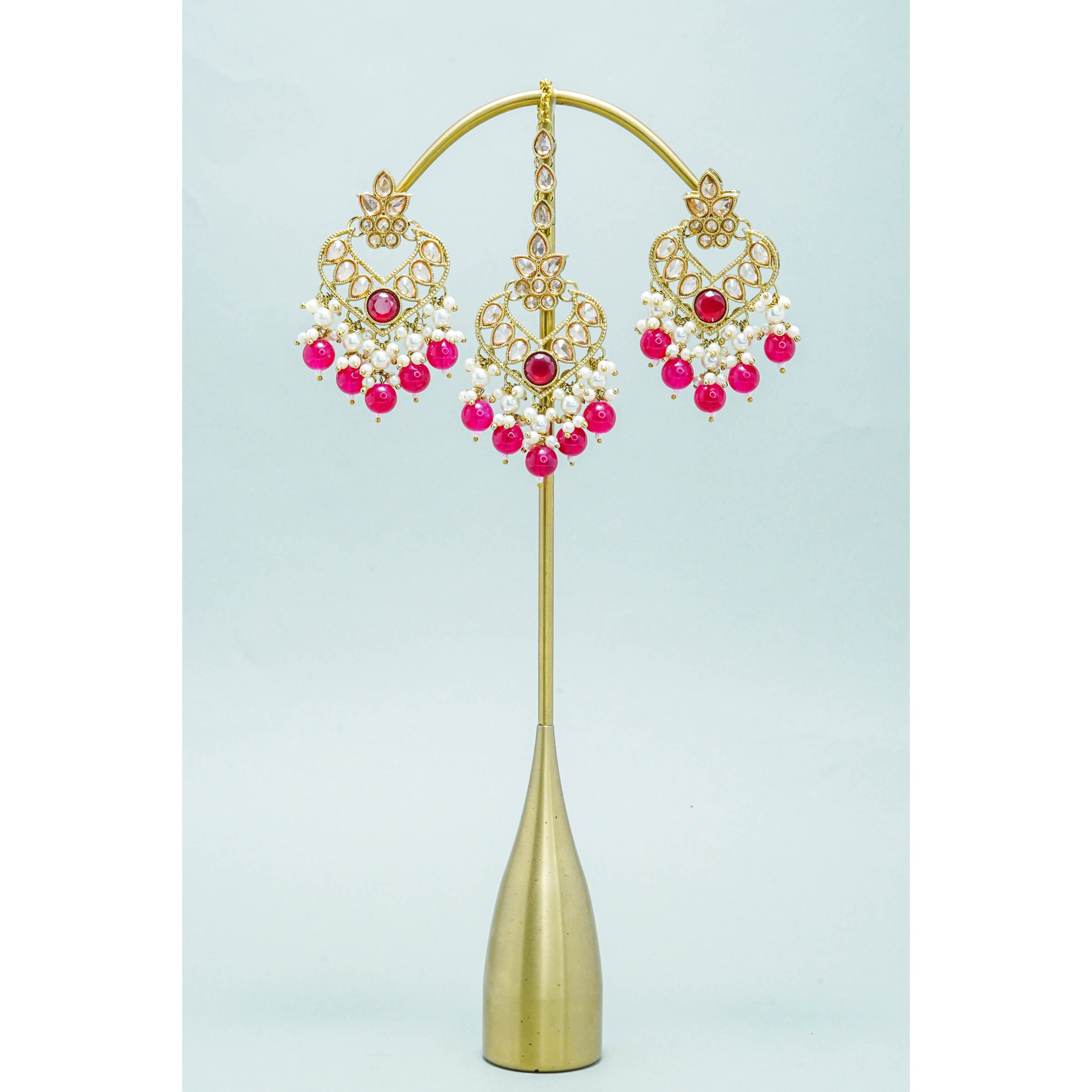EKTA POLKI EARRINGS AND TIKKA SET - Traditional Indian Jewelry for Women - Handmade Kundan Bridal Earrings and Maang Tikka - Perfect for Weddings, Festivals & Special Occasions