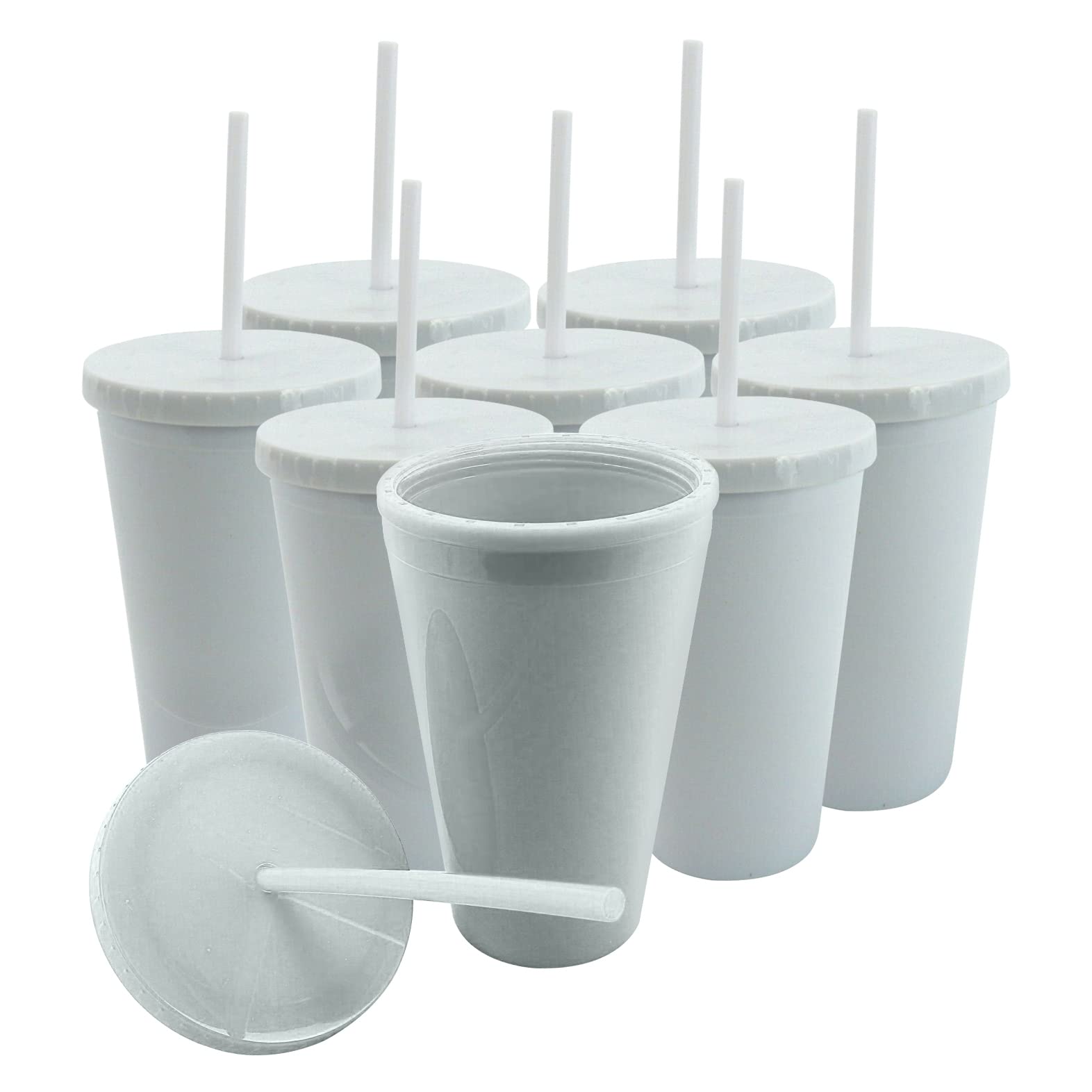 Sweda 16oz Acrylic Tumblers with Lids & Straws - 25 Pack BPA-Free Double Wall Insulated Plastic Cups for DIY Customization (White, 6