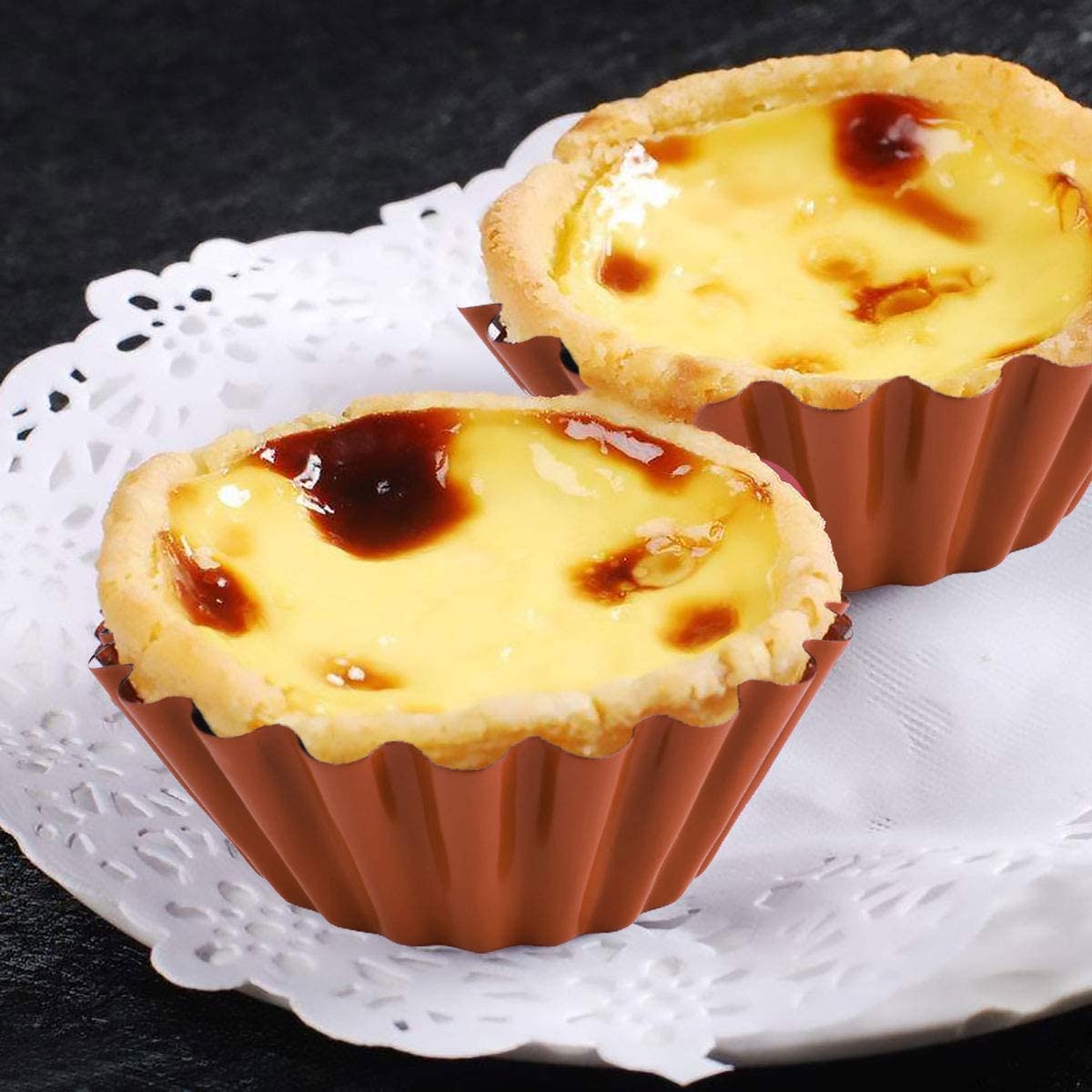 Ramkuwar 12-Piece Non-Stick Carbon Steel Mini Tart Pans Set - 6.3cm Round Egg Tart Molds for Baking Cupcakes, Muffins, Cookies, Pies & Pudding | Perfect for Home Bakeries, Tea Parties & Holiday Desserts