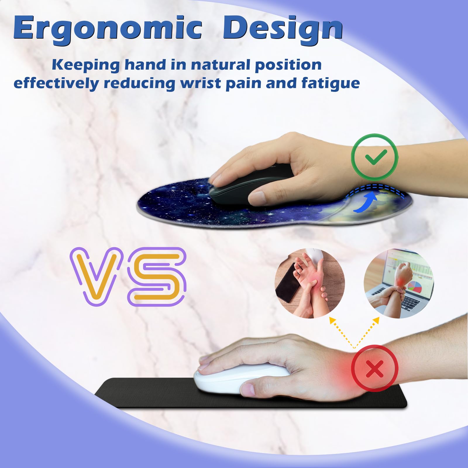 Ergonomic Non-Slip Mouse Pad with Gel Wrist Rest - 8.7 x 7.5 Inch Gaming & Office Wrist Support Pad for Computer, Laptop, PC - Comfortable for Long Hours of Work & Gaming (Galaxy Blue) - Perfect for Home Office, Workstation & Esports Setup