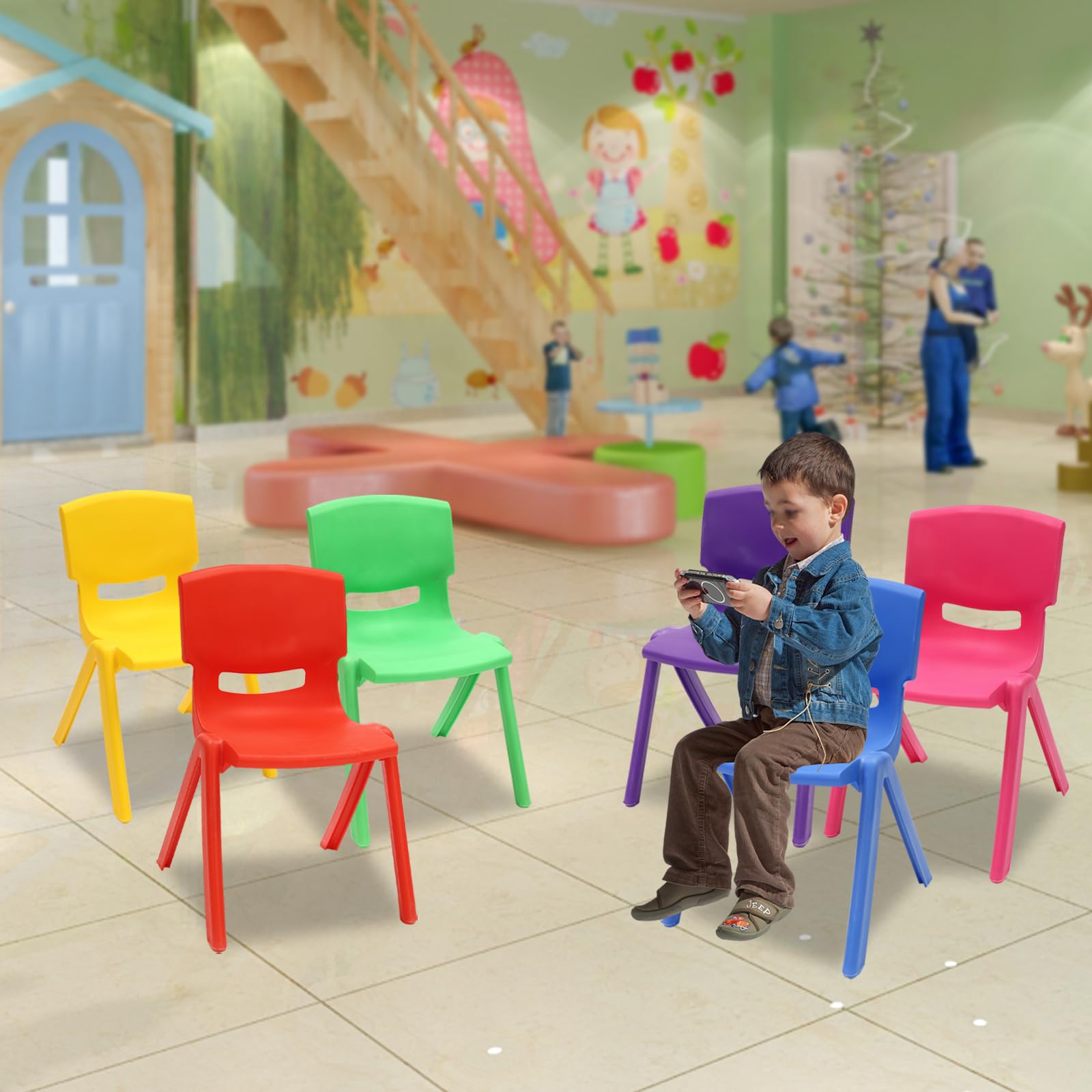 6PCS Colorful Stackable Kids Plastic Chairs - 11 Inch Seat Height for Classroom, Preschool, Daycare & Home Use - Perfect for School Activities, Playrooms & Learning Centers