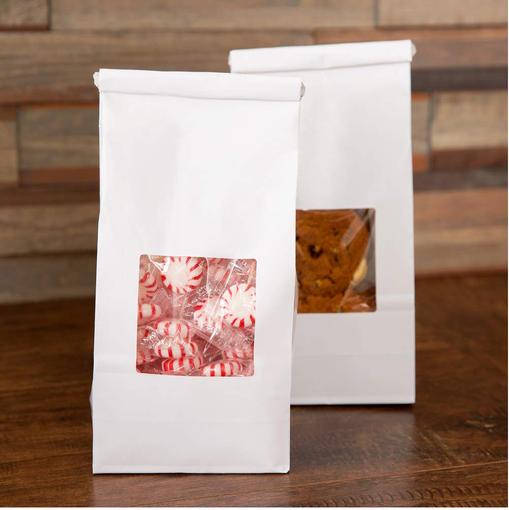 Premium 1/2 LB White Paper Bakery Bags with Square Window & Tin Tie Lock - 25 Pack for Cookies, Coffee, Pastries & Baked Goods - Ideal for Home Bakeries, Cafes & Gift Packaging