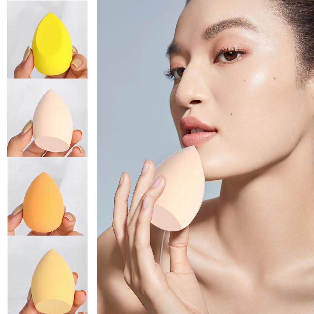 4 PCS Makeup Sponge Set with Holder Case - Latex-Free Beauty Blender Sponge for Dry & Wet Use - Foundation, Powder & Cream Applicator - Perfect for Travel, Professional Makeup & Everyday Use