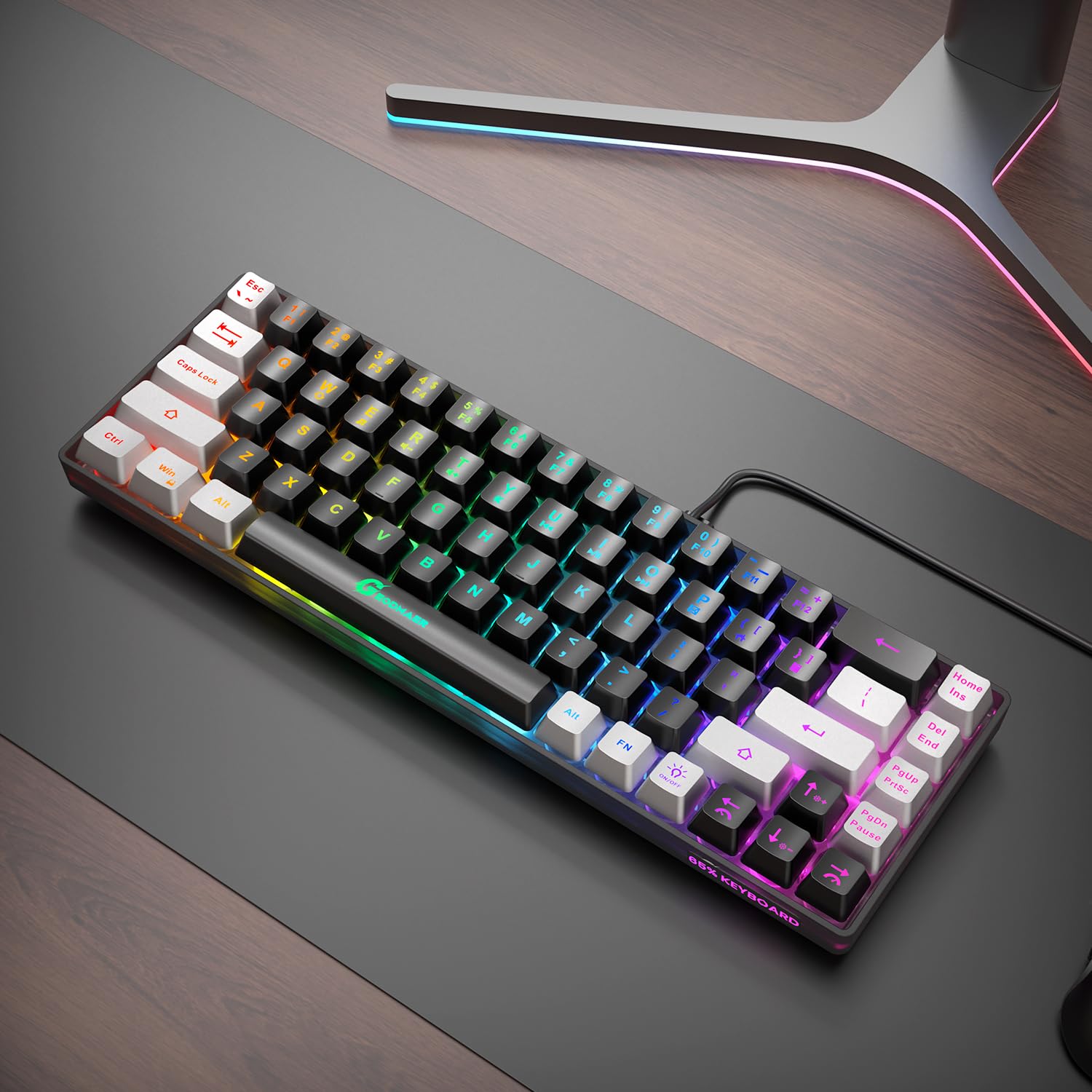 65% LED Gaming Keyboard - Compact 68 Keys, Anti-Ghosting for PC Gamers | Perfect for Esports & Office Work