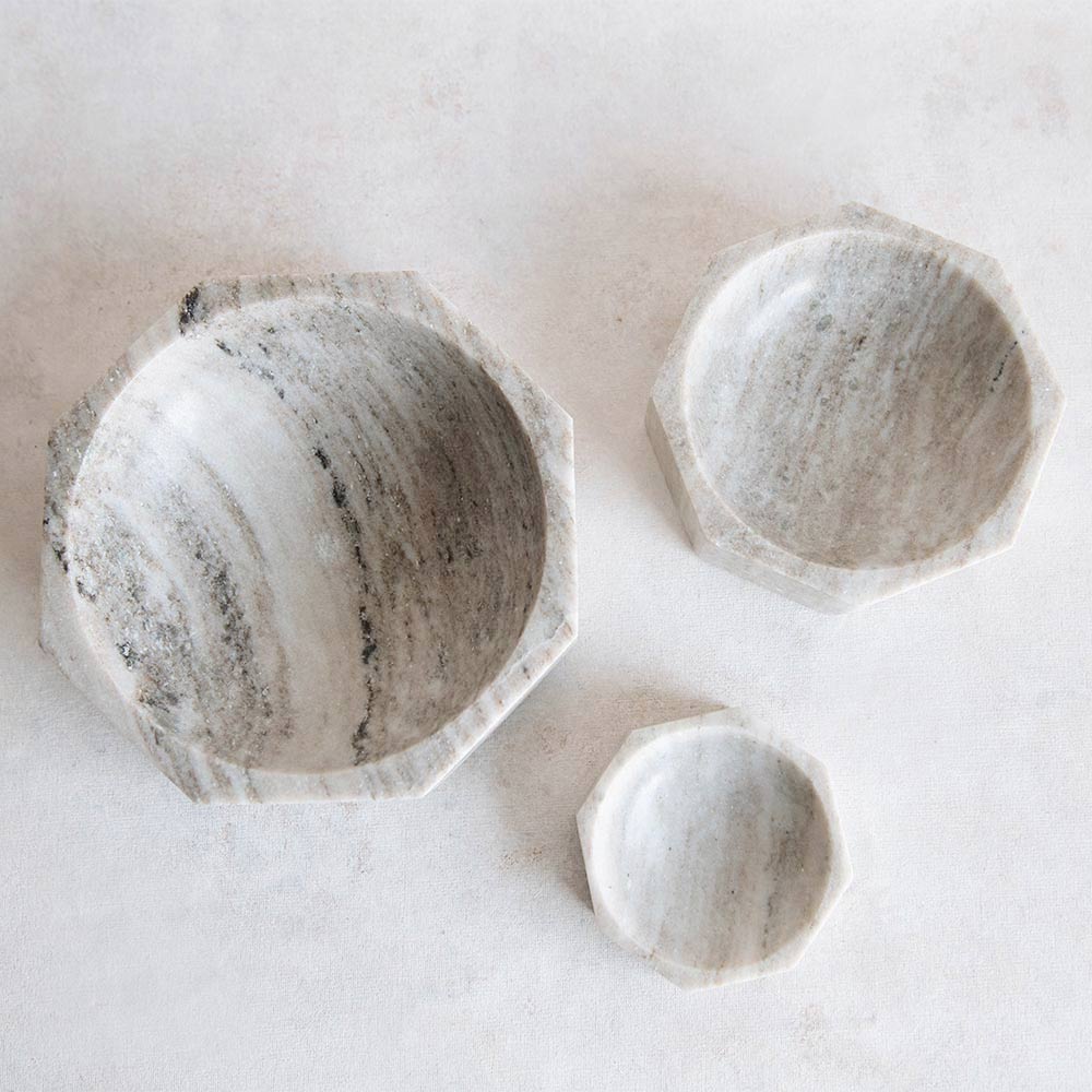 Elegant Beige Marble Octagon Bowl - Decorative Serving Dish for Fruits, Nuts & Home Decor | Perfect for Dining Table, Kitchen Counter & Gift Giving