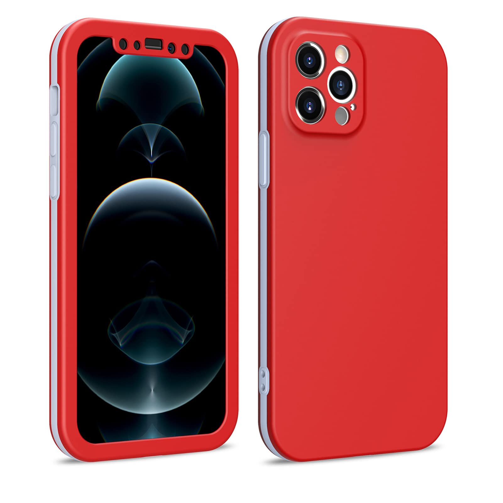 AWJK 2-in-1 Shockproof Case for iPhone 13 Pro/Pro Max - Durable Soft Silicone & Hard PC Full Body Protection - Red | Perfect for Outdoor Activities, Travel & Daily Use
