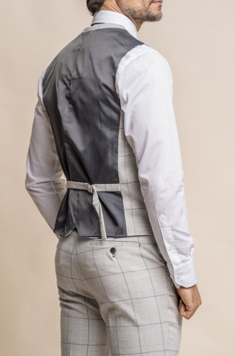 Cavani Light Grey Check Radika Waistcoat for Men - Stylish Formal Vest for Weddings, Business & Special Occasions