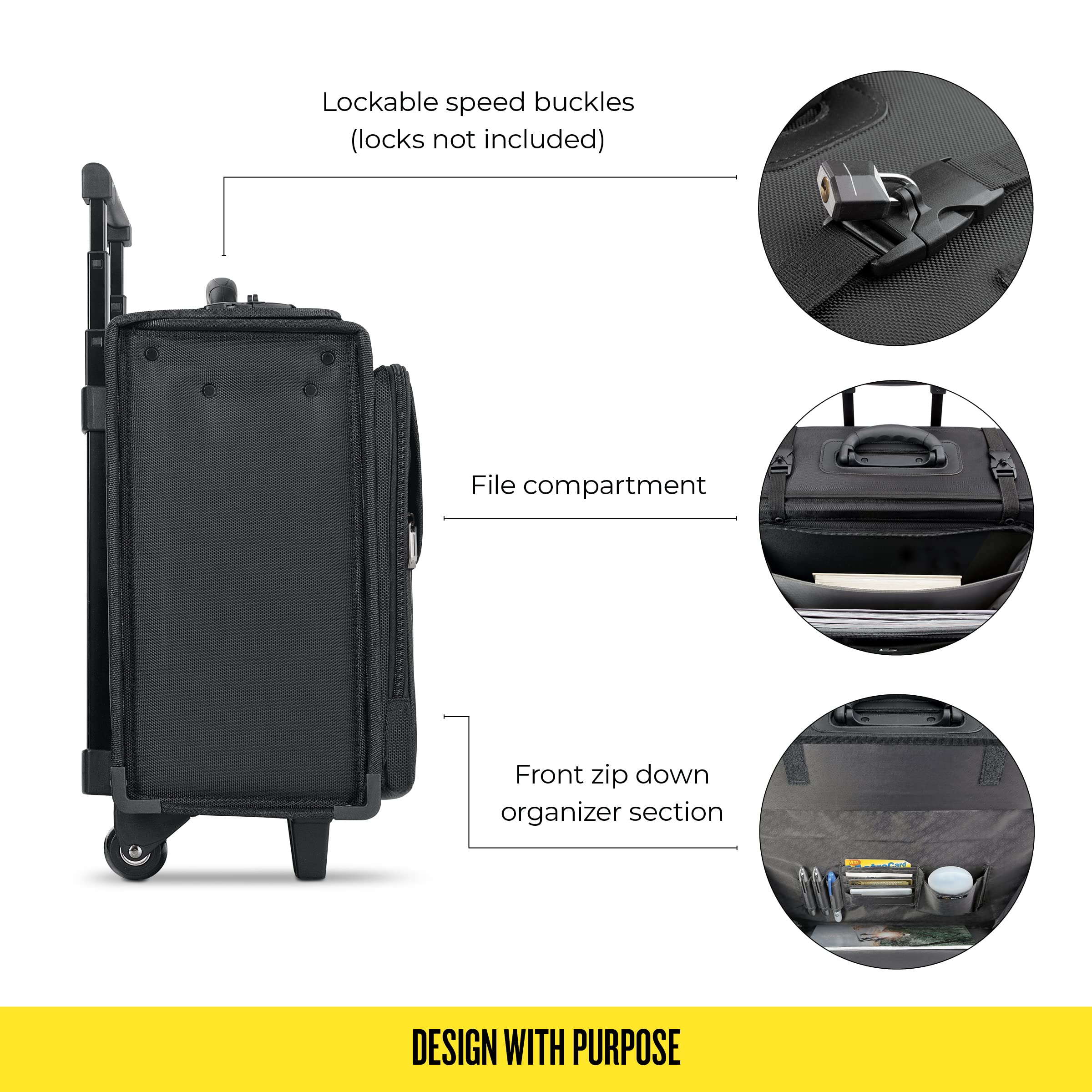 Solo Morgan Rolling Hard Side Catalog and Laptop Case - Black | Durable Business Travel & Office Organizer for Documents, Files & 17