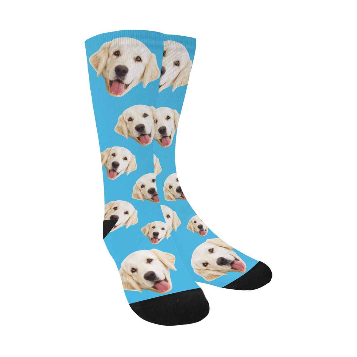 Custom Photo Personalized Dog Face Socks - Unisex Crew Socks with Changeable Pup Design in Blue - Perfect for Pet Lovers, Gifts & Fun Outfits