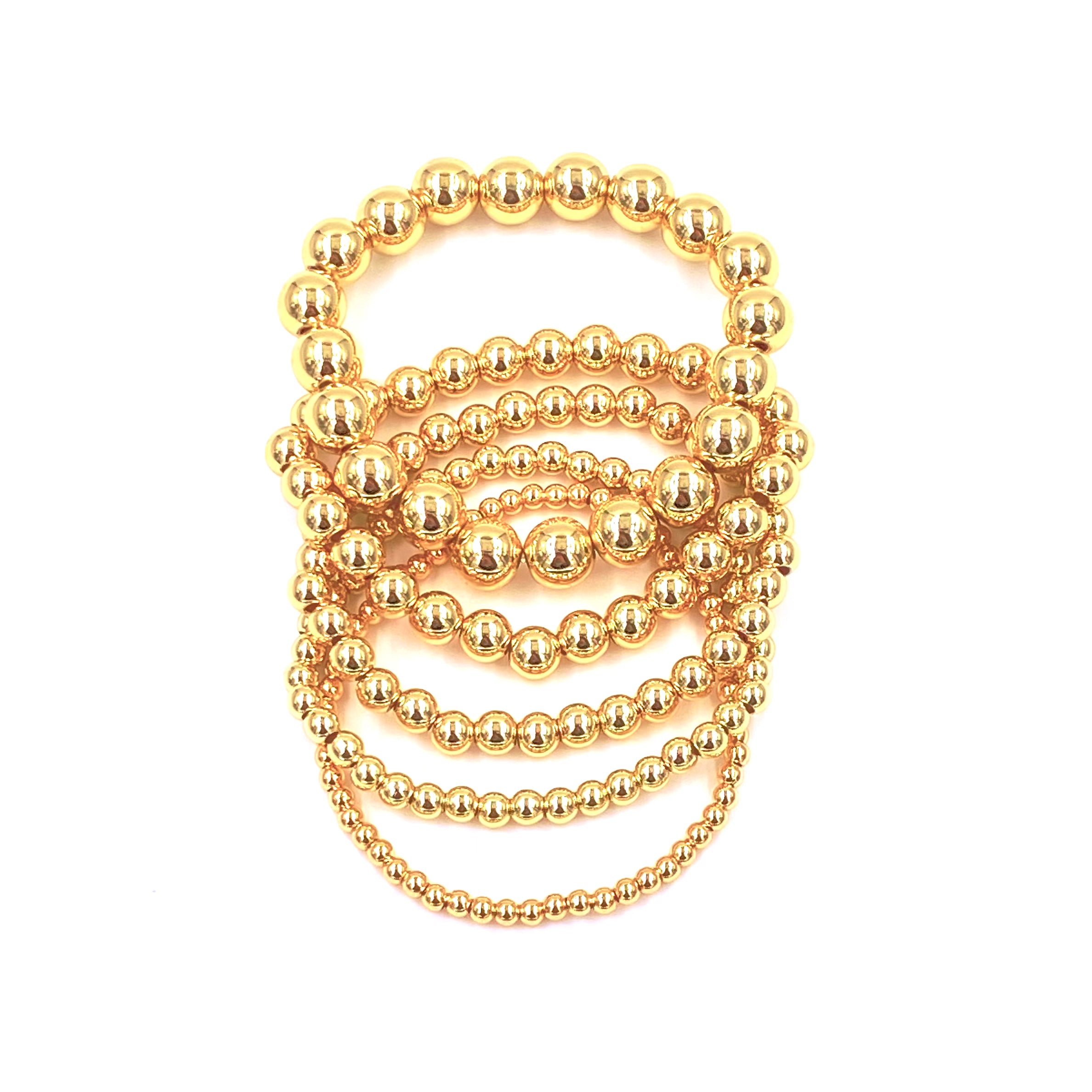 Ashley Gold Stainless Steel Gold Plated Ball Beaded Stretch Bracelet for Women - Elegant Adjustable Jewelry for Parties, Weddings & Everyday Wear