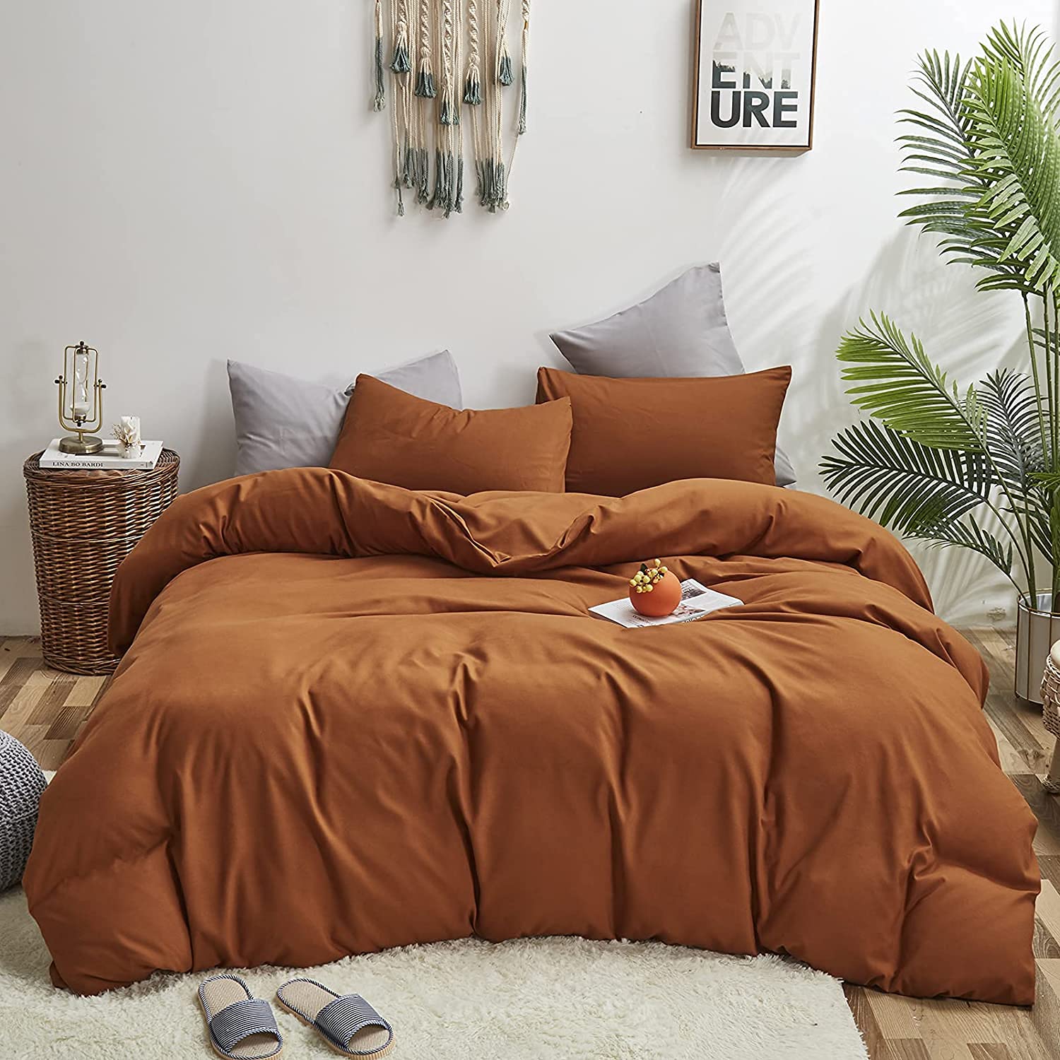 KAREVER Pumpkin Color Comforter Set - Solid Cinnamon & Rust Bedding Collection (3PC, Cal King) | Ultra Soft & Breathable Comforter for Women & Adults | Perfect for Fall Bedroom Decor & Cozy Seasonal Home Styling
