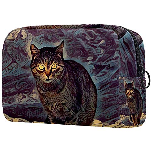 Waterproof Indigo Cat Makeup Bag - Travel Cosmetic Organizer with Zipper, Portable Toiletry Case for Women | Perfect for Travel, Gym & Daily Essentials Storage