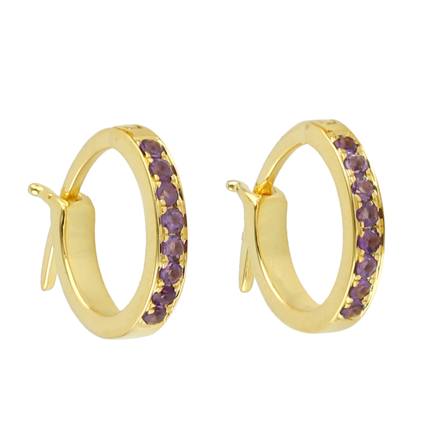 10K Yellow Gold Huggie Earrings with Pave Amethyst - February Birthstone Jewelry for Women, Gift for Valentine's Day, Anniversary or Special Occasions