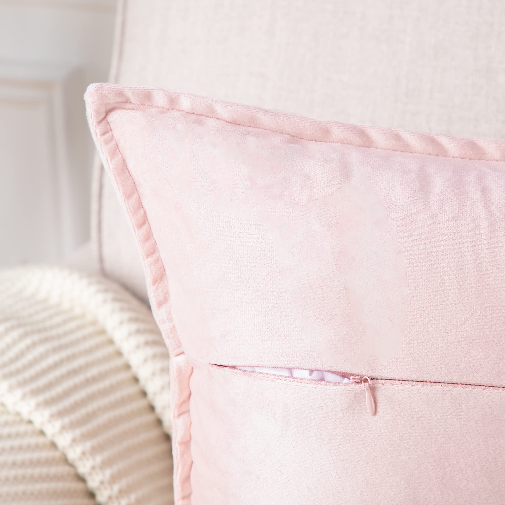 MADIZZ 2 Pack Super Soft Velvet Decorative Throw Pillow Covers 26x26 Inch - Light Pink Square Pillow Cases with Fringe for Sofa, Bed, Living Room - Luxury European Style Cushion Shells for Home Decor & Cozy Comfort