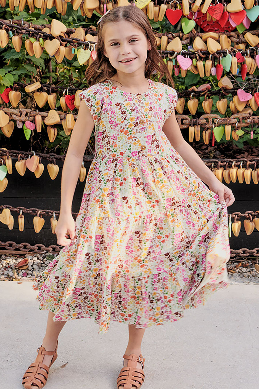 Girls Floral Chicken Print Dress - Pink Ruffled Party Dress for Kids Birthday, Photo Shoot & Special Occasions