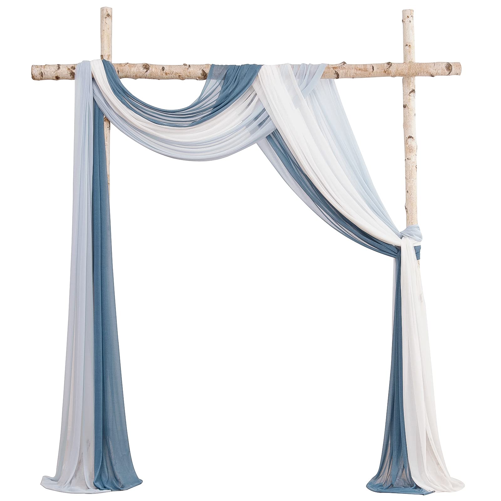 Floroom 20Ft Chiffon Wedding Arch Draping Fabric - 3 Panel Dusty Blue, Powder Blue & White Swag Decor for Wedding Ceremony, Reception & Outdoor Events
