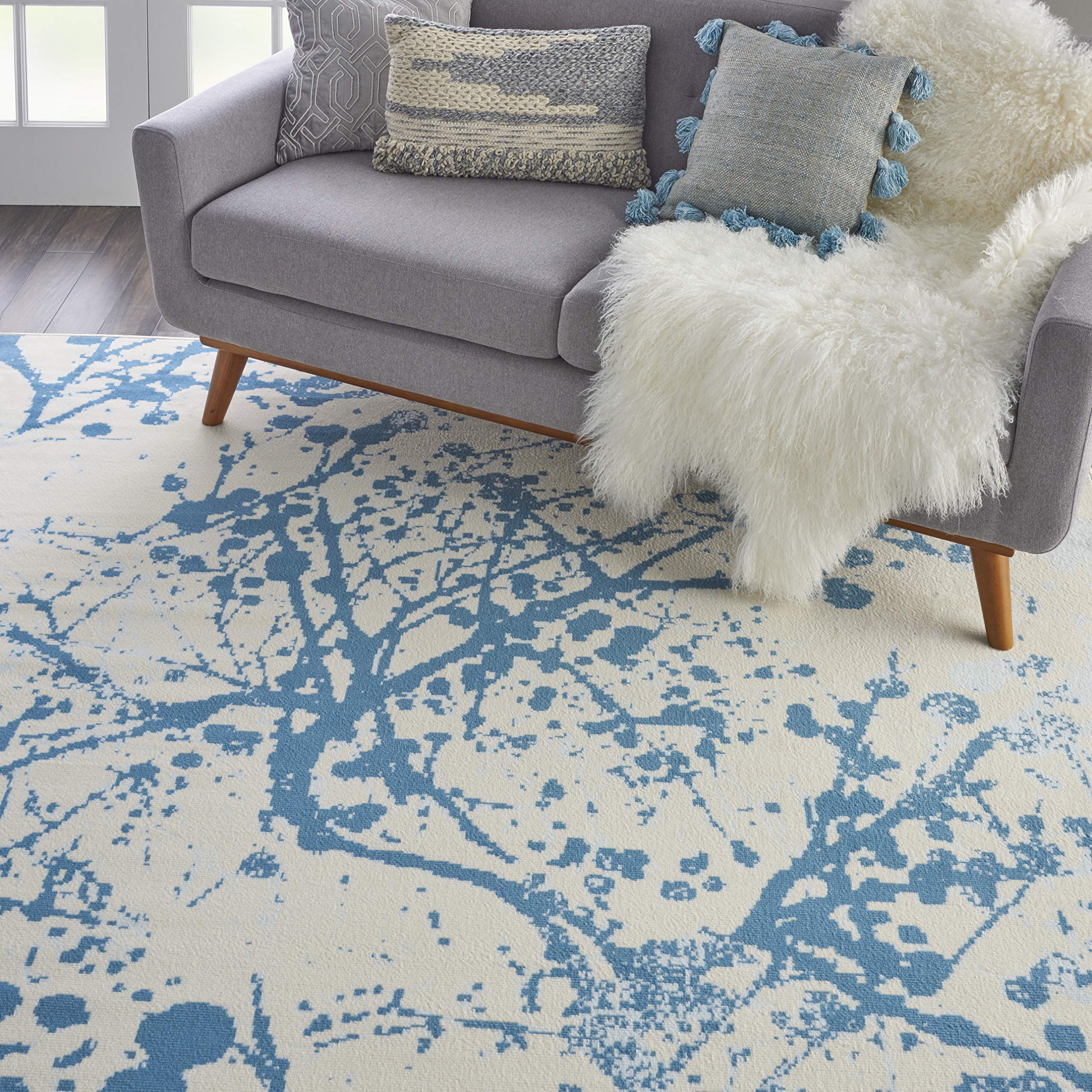 Nourison Jubilant Abstract Ivory/Blue 8x10 Area Rug - Easy Clean, Non-Shedding, Stain Resistant for Living Room, Bedroom, Dining Room & Kitchen | Soft & Durable Modern Home Decor