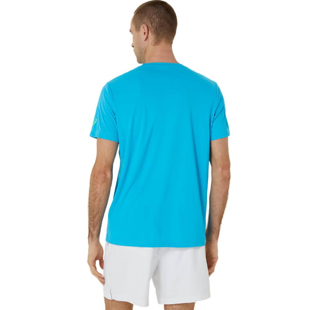 ASICS Men's Graphic Tennis T-Shirt - Moisture-Wicking Performance Tee for Pickleball & Court Sports (Digital Aqua/White) | Breathable Athletic Top for Training & Casual Wear