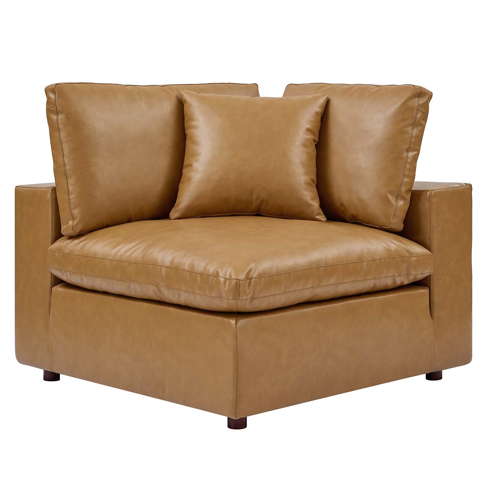 Modway Commix Modular Sofa - Armless Corner Sectional Couch in Tan Vegan Leather for Living Room, Lounge & Small Spaces