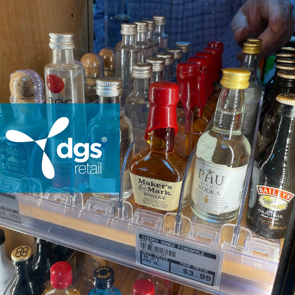 Commercial LED Lighted Retail Display for 50ml Mini Liquor Bottles - Oak Woodgrain MDF Countertop Showcase for Airplane Shots & Alcohol Nips - Perfect for Bars, Liquor Stores & C-Stores