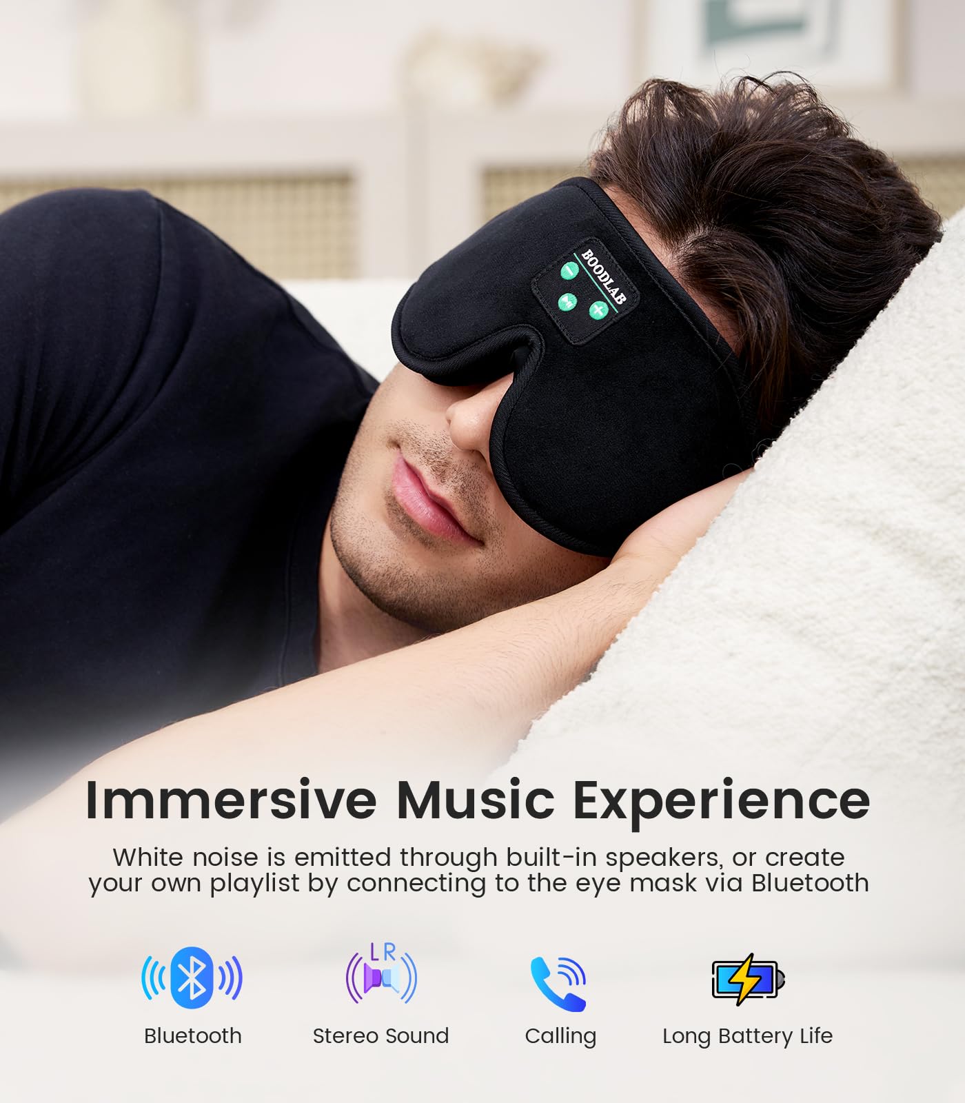 Wireless Bluetooth Sleep Mask with Built-in Headphones, Adjustable Stereo Speakers & Microphone - Comfortable Eye Mask for Sleeping, Meditation & Travel - Perfect Gift for Women, Men & Insomnia Relief