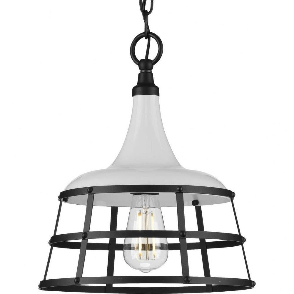 Progress Lighting Bastille Collection White One-Light Pendant - Modern Farmhouse Ceiling Light for Kitchen Island, Dining Room & Entryway