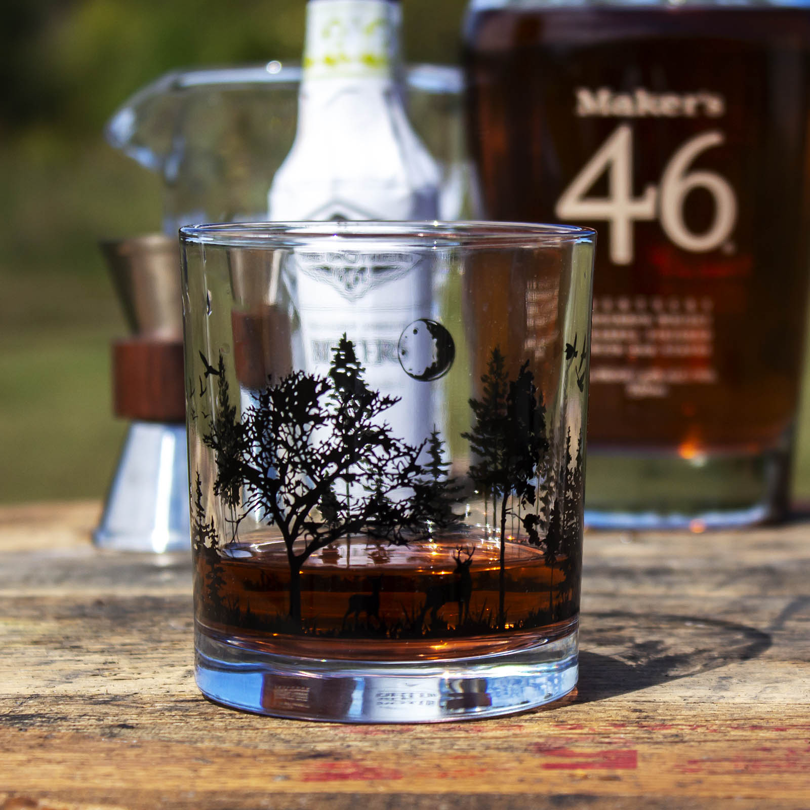 BarConic® 10oz Old Fashioned Glasses - Set of 4 Forest Scene Whiskey Glasses for Bourbon, Scotch & Cocktails - Durable Drinking Glasses for Home Bar, Parties & Gifts