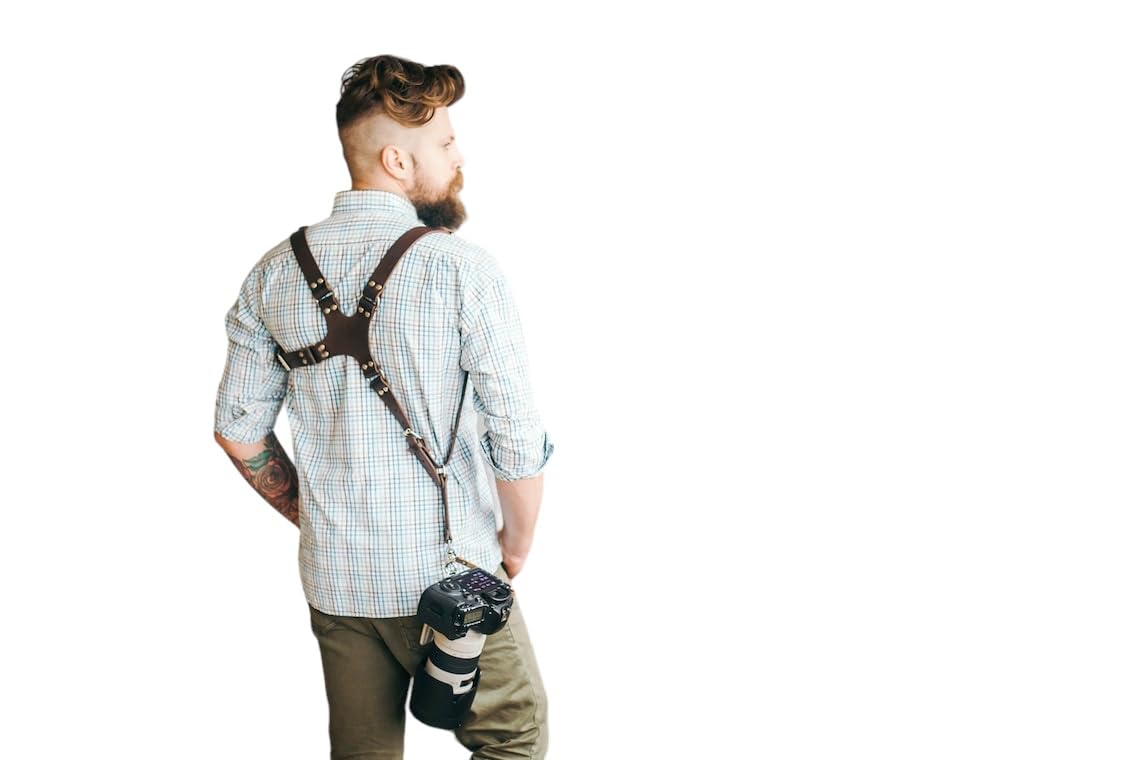 Premium Leather Camera Harness for DSLR/SLR - Adjustable Single Camera Strap with Padded Shoulder Support | Perfect for Photographers, Travel & Outdoor Shooting