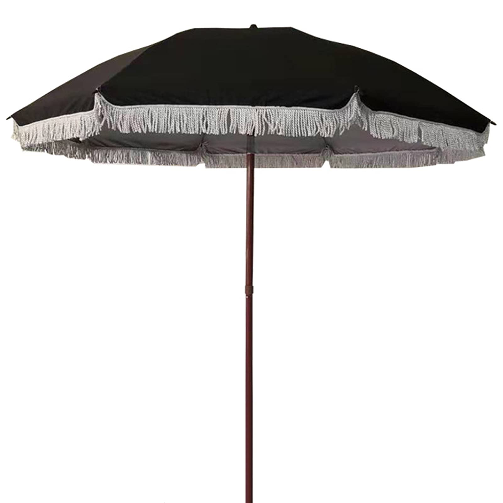 2M Black Beach Umbrella with Wood Grain Tassel & Tilt Function - UV Protection Sun Shade for Beach, Patio, Poolside, Backyard, and Outdoor Activities
