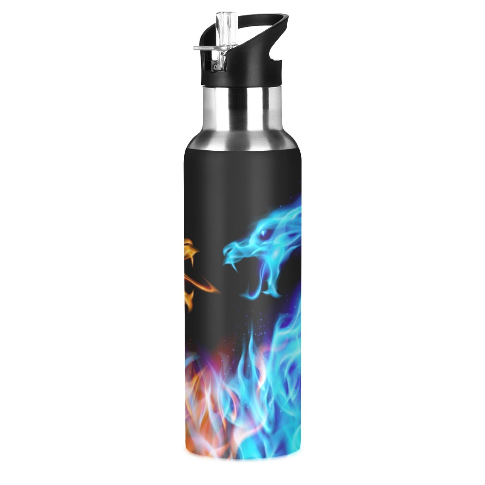 Qilmy 3D Printed Dragon Design Vacuum Insulated Stainless Steel Water Bottle with Straw Lid - 20oz Leakproof Wide Mouth Flask for Gym, Hiking, Camping & Outdoor Activities - Perfect for Fitness Enthusiasts & Gift Giving