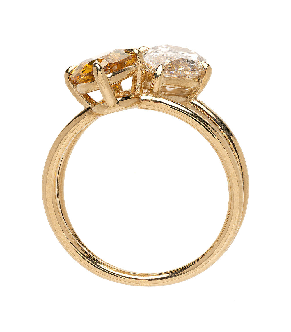 Annika Double Champagne Diamond Engagement Ring - 14K Gold Wedding Band for Women, Vintage Bridal Jewelry - Perfect for Proposals, Anniversaries & Special Occasions