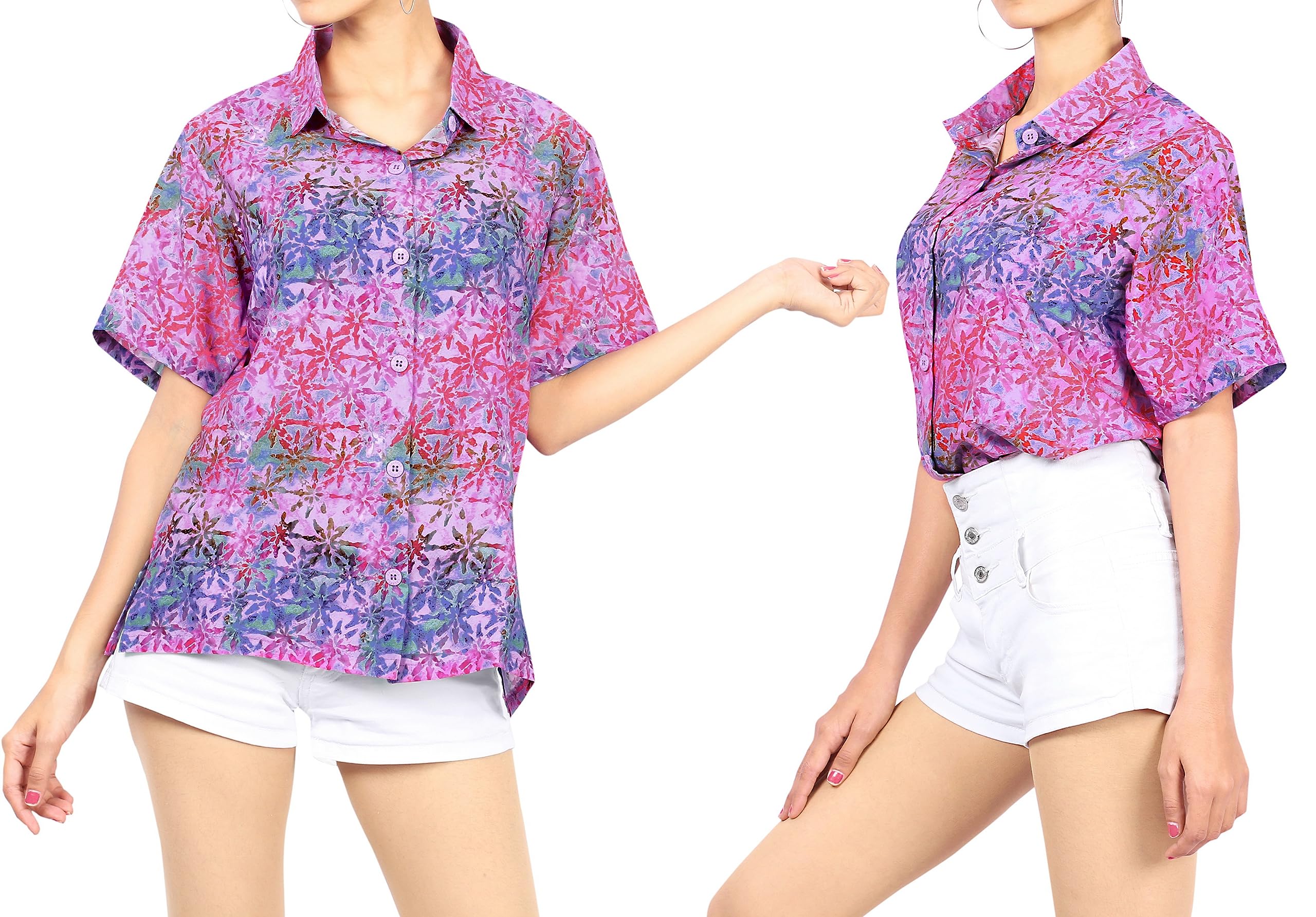 Happy Bay Women's Hawaiian Beach Shirt - Floral Short Sleeve Blouse for Summer Vacation, Pool Party & Tropical Getaways