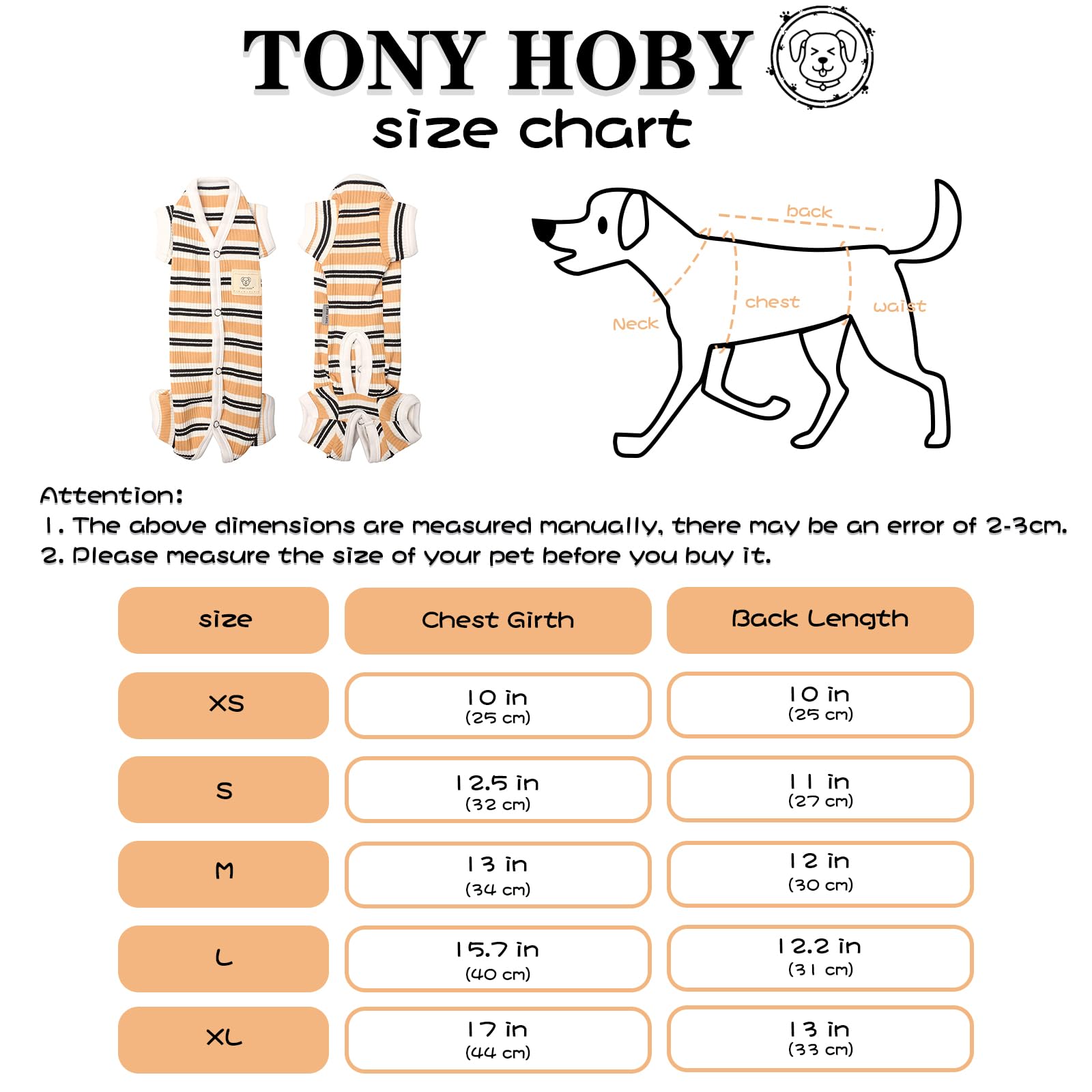 TONY HOBY Dog Pajamas for Small & Medium Dogs - 4-Legged Striped Jumpsuit Pajama Set (Brown, XL, Boy) | Cozy Sleepwear for Indoor Comfort & Cute Pet Photos