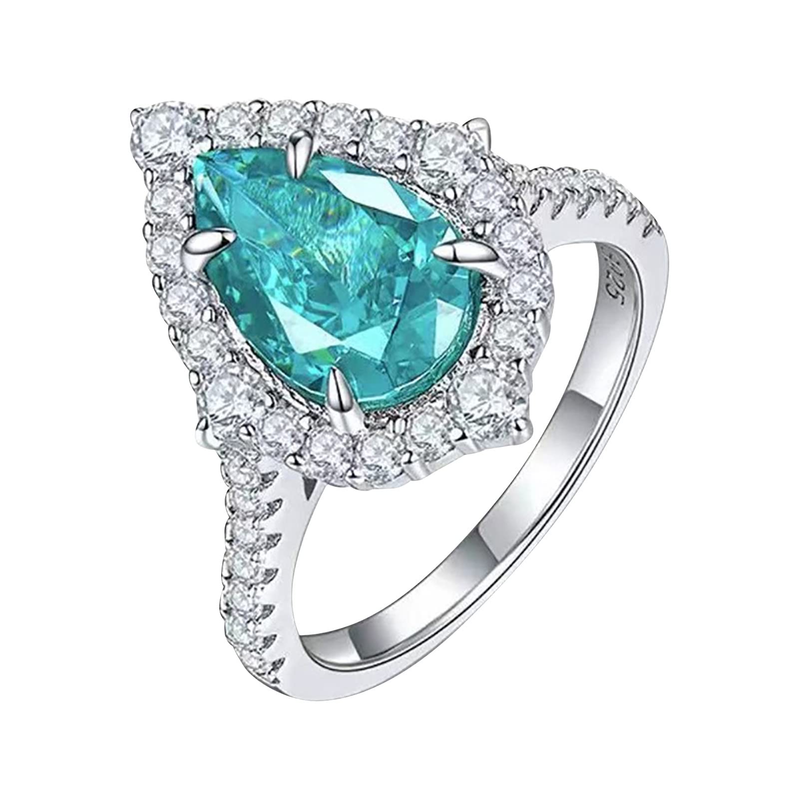 Luxury Pear Shape Diamond Ring Set for Women - 14K Gold Plated Bridal Engagement Party Jewelry, Birthday Proposal Gift for Her (Green, Size 6) | Perfect for Anniversaries, Valentine's Day & Special Occasions