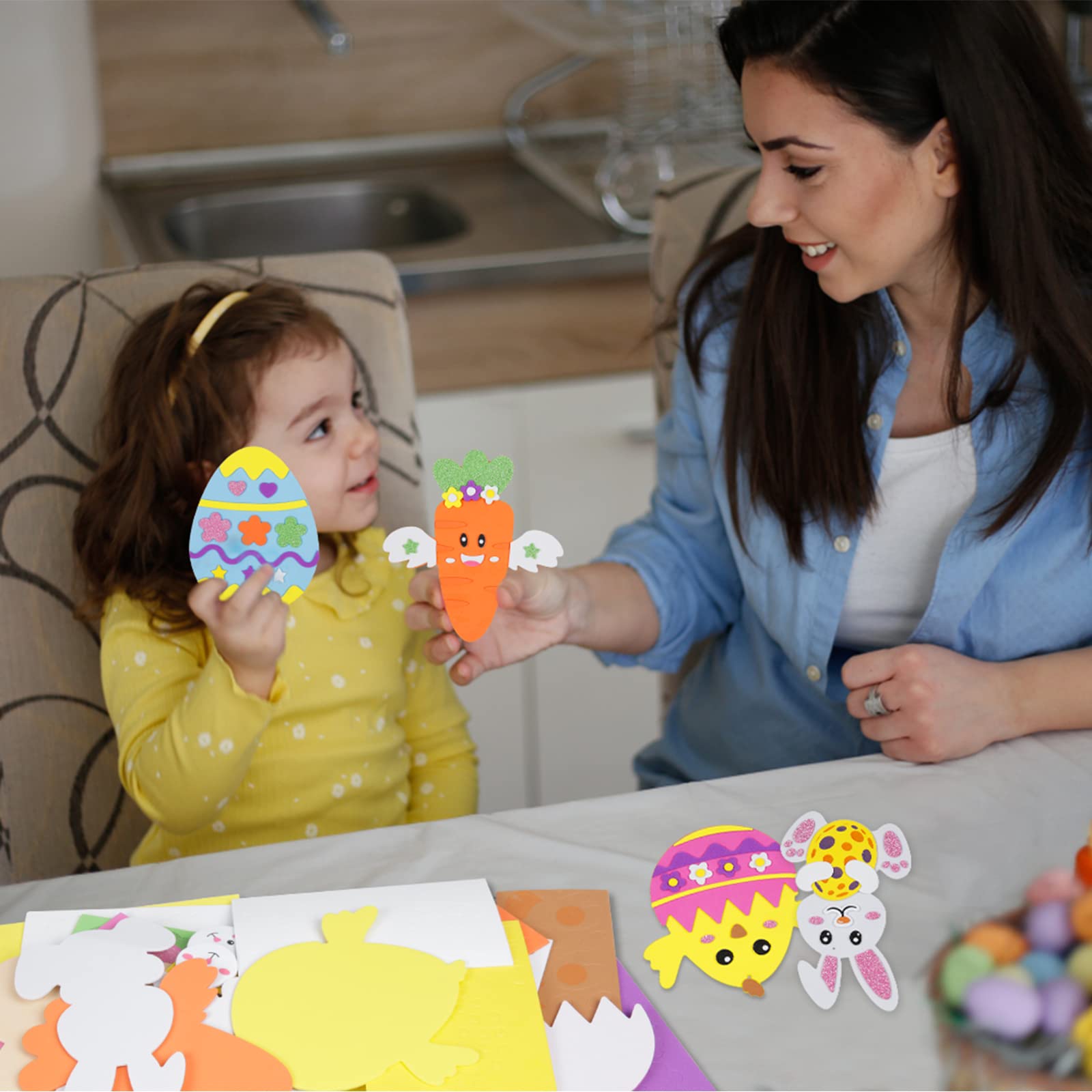 Fennoral 12 Pack Easter Craft Kit for Kids - DIY Foam Stickers & Ornaments for Easter Party Decorations | Creative Arts & Crafts for Classroom, Home, and Easter Egg Hunt Activities