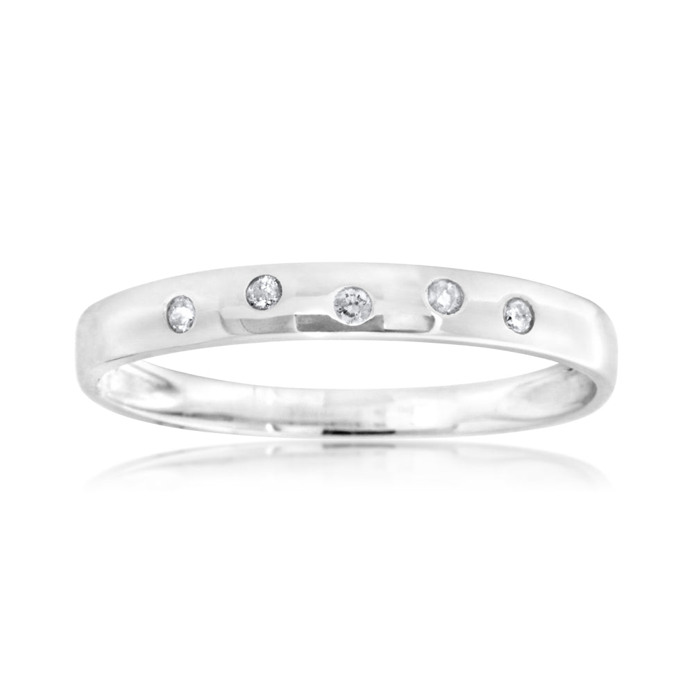 9ct White Gold 0.05 Carat Diamond Ring with 5 Brilliant Cut Diamonds - Elegant Wedding Band, Anniversary Gift & Engagement Ring for Women