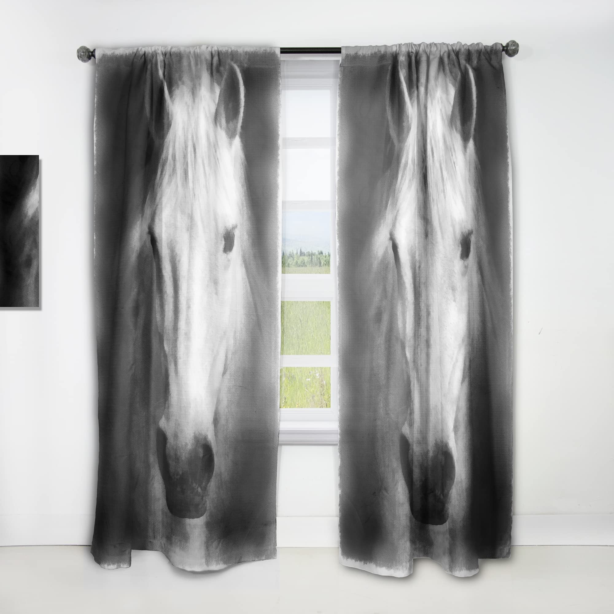 Farmhouse Horse Print Thermal Insulated Curtains for Bedroom & Living Room - 52x120 Single Panel Window Drapes - Perfect for Rustic Home Decor & Blackout Needs