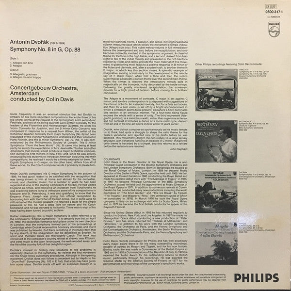 Antonín Dvořák Symphony No. 8 in G Major, Op. 88 - Sir Colin Davis & Royal Concertgebouw Orchestra (Vinyl LP, NM/Mint) - Classical Music for Home Listening & Gift Giving