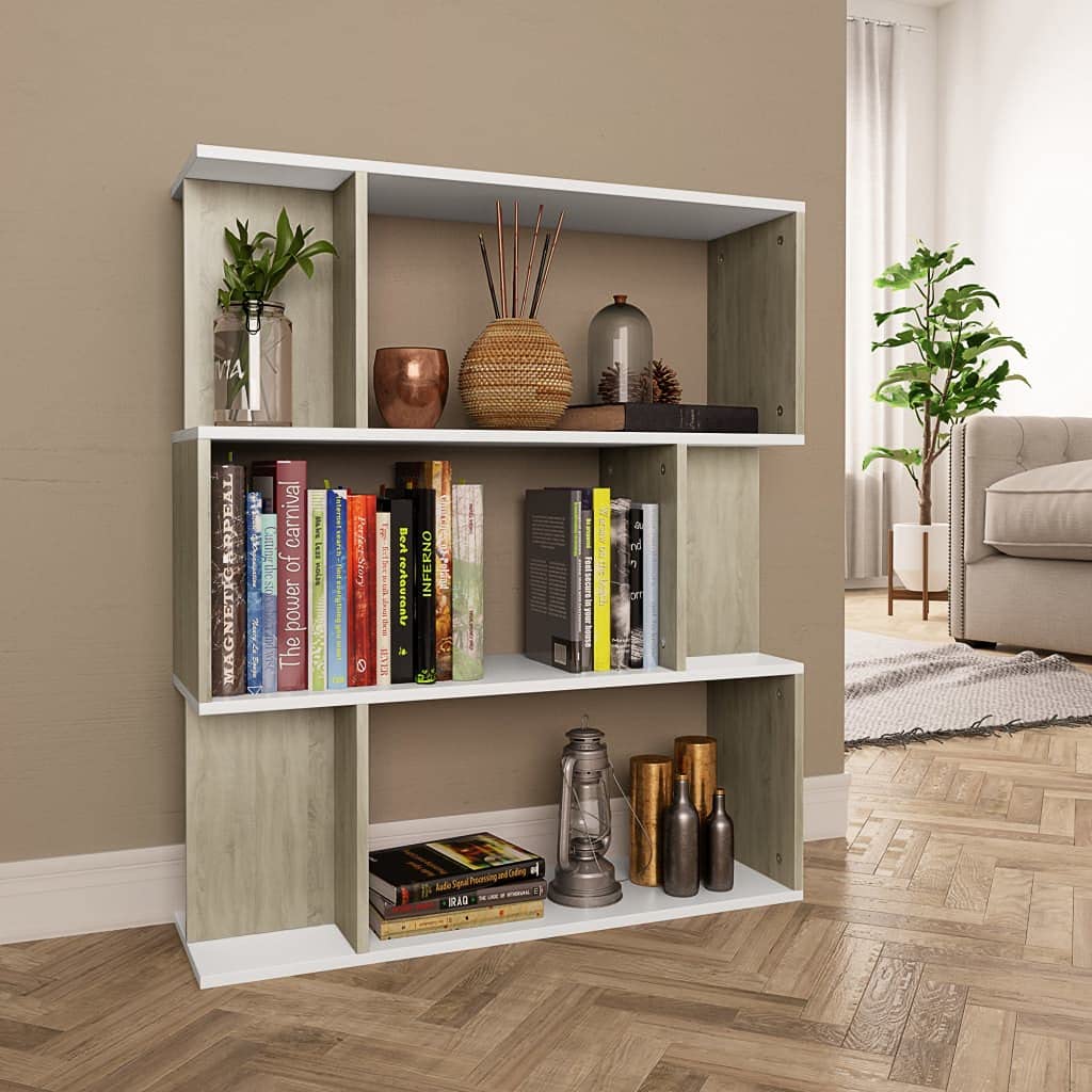 Aisifx Book Cabinet Room Divider - White & Sonoma Oak Finish - 31.5