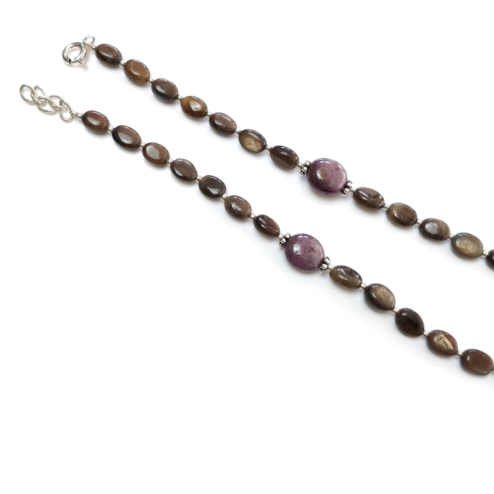 Natural Untreated Chocolate Sapphire & Star Ruby Gemstone Necklace - 111.25cts Oval Cut with 925 Sterling Silver (6*5mm & 11*10mm) | Elegant Jewelry Gift for Women, Birthday, Anniversary & Special Occasions
