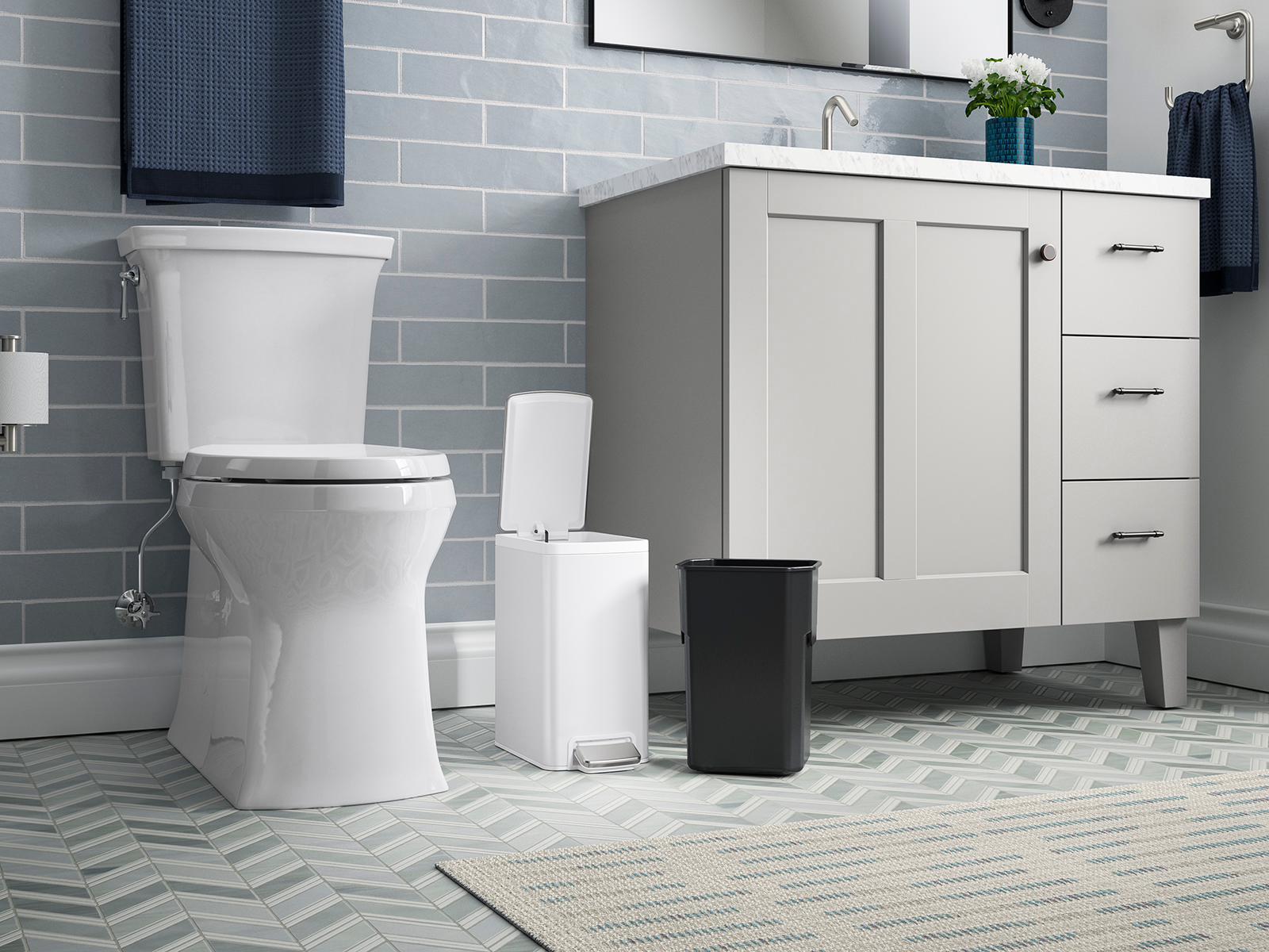 6 Liter Step Trash Can - Stainless Steel & White Kitchen Garbage Bin with Foot Pedal | Kohler 31319 STW | Ideal for Home, Office & Bathroom Waste Disposal