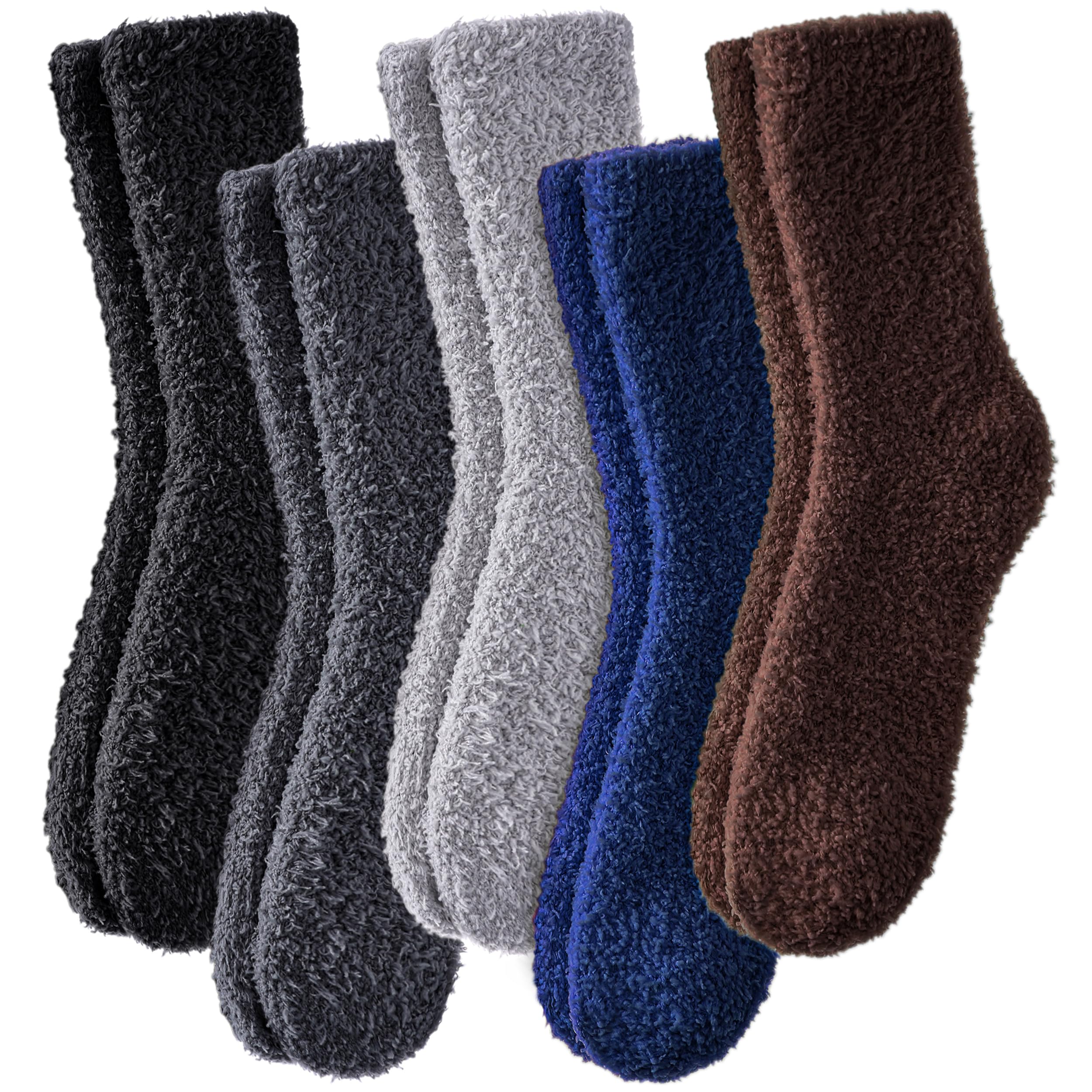 LINEMIN Men's Fuzzy Socks - Ultra Soft Microfiber Cozy Winter Slipper Socks for Warmth & Comfort (5-6 Pairs) - Perfect for Home, Sleeping & Cold Weather Relaxation